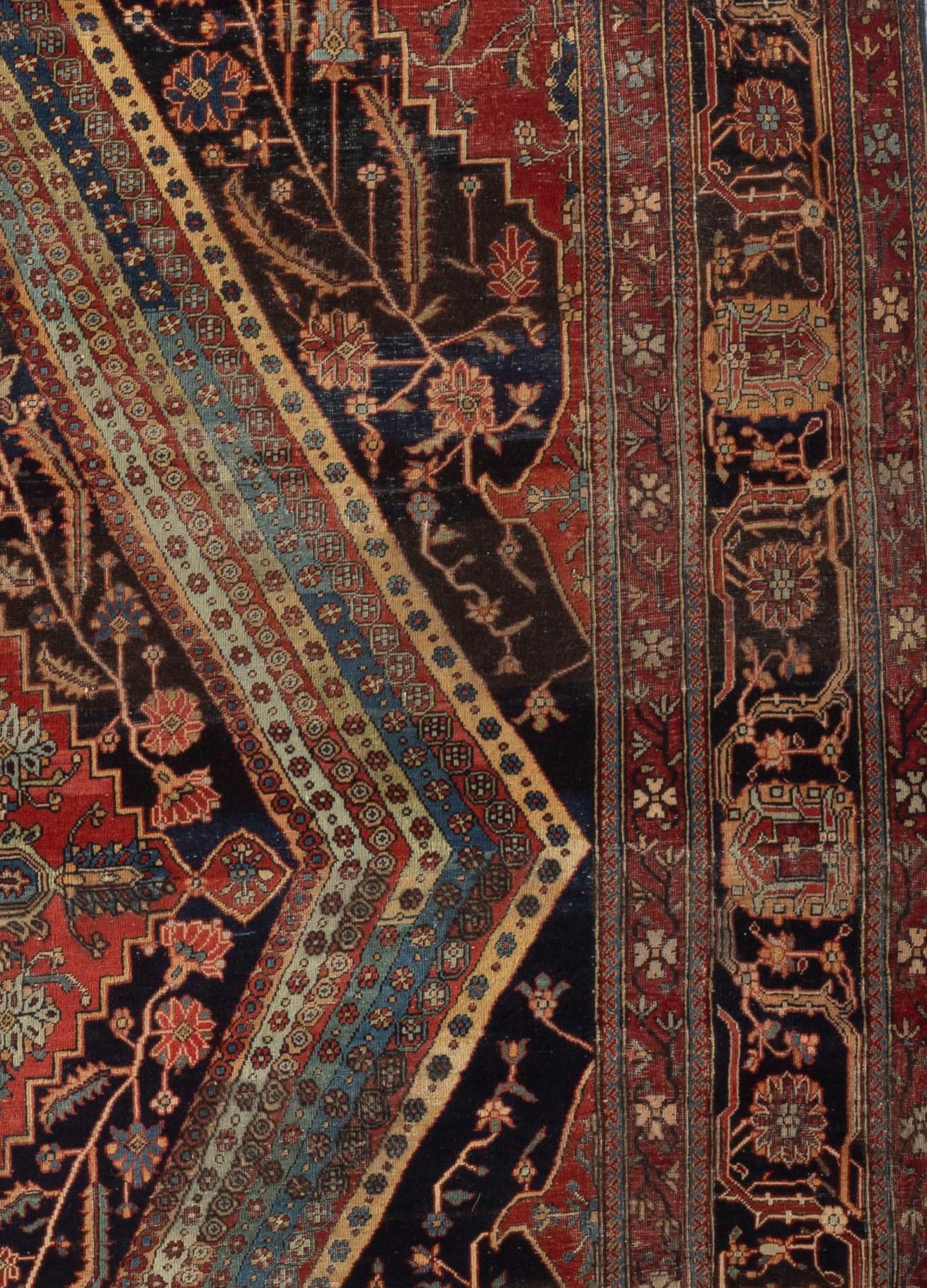 Traditional Handwoven Luxury Antique Kashan Mohtashem Multi, circa 1880 Area Rug In Good Condition For Sale In Secaucus, NJ