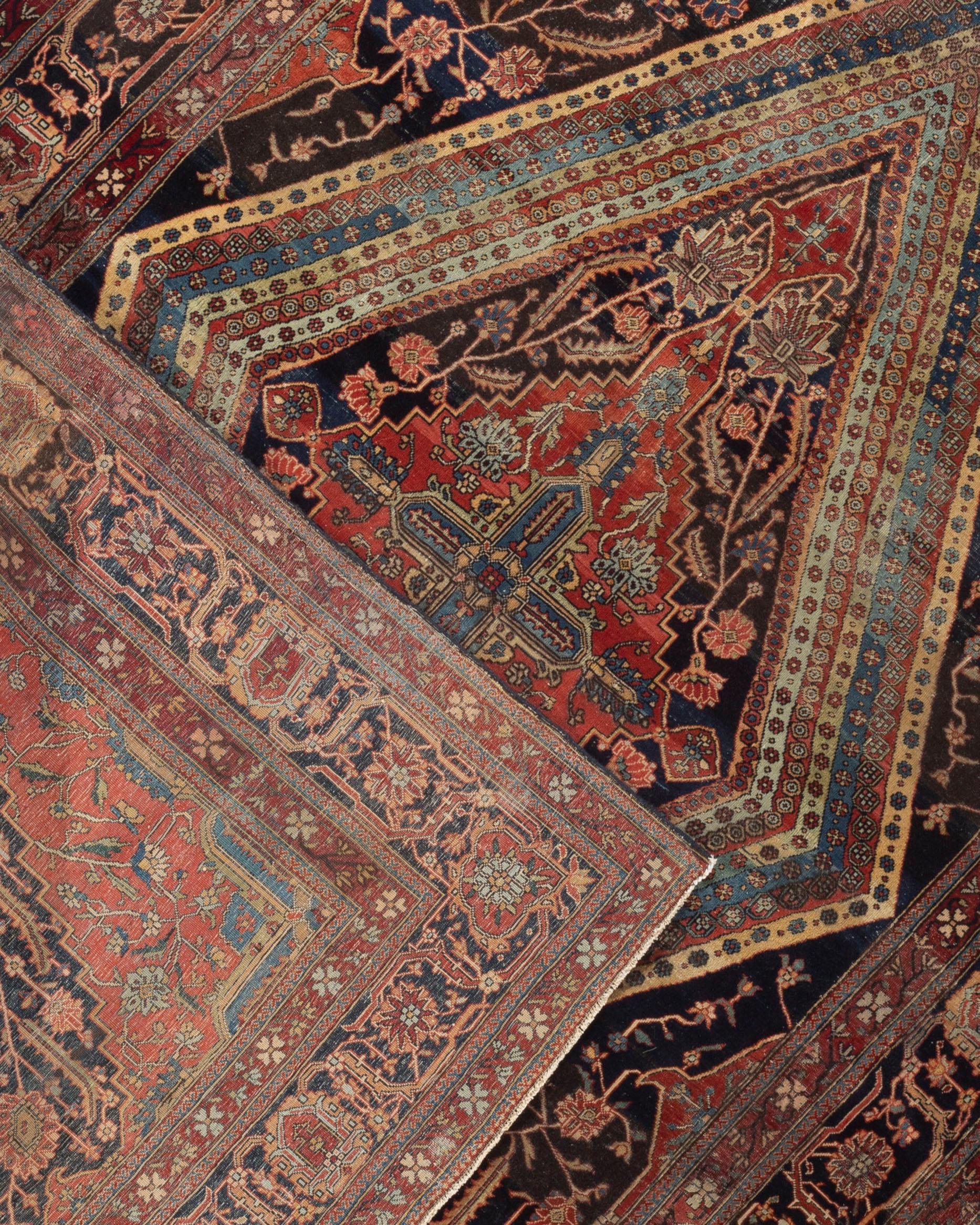 Wool Traditional Handwoven Luxury Antique Kashan Mohtashem Multi, circa 1880 Area Rug For Sale
