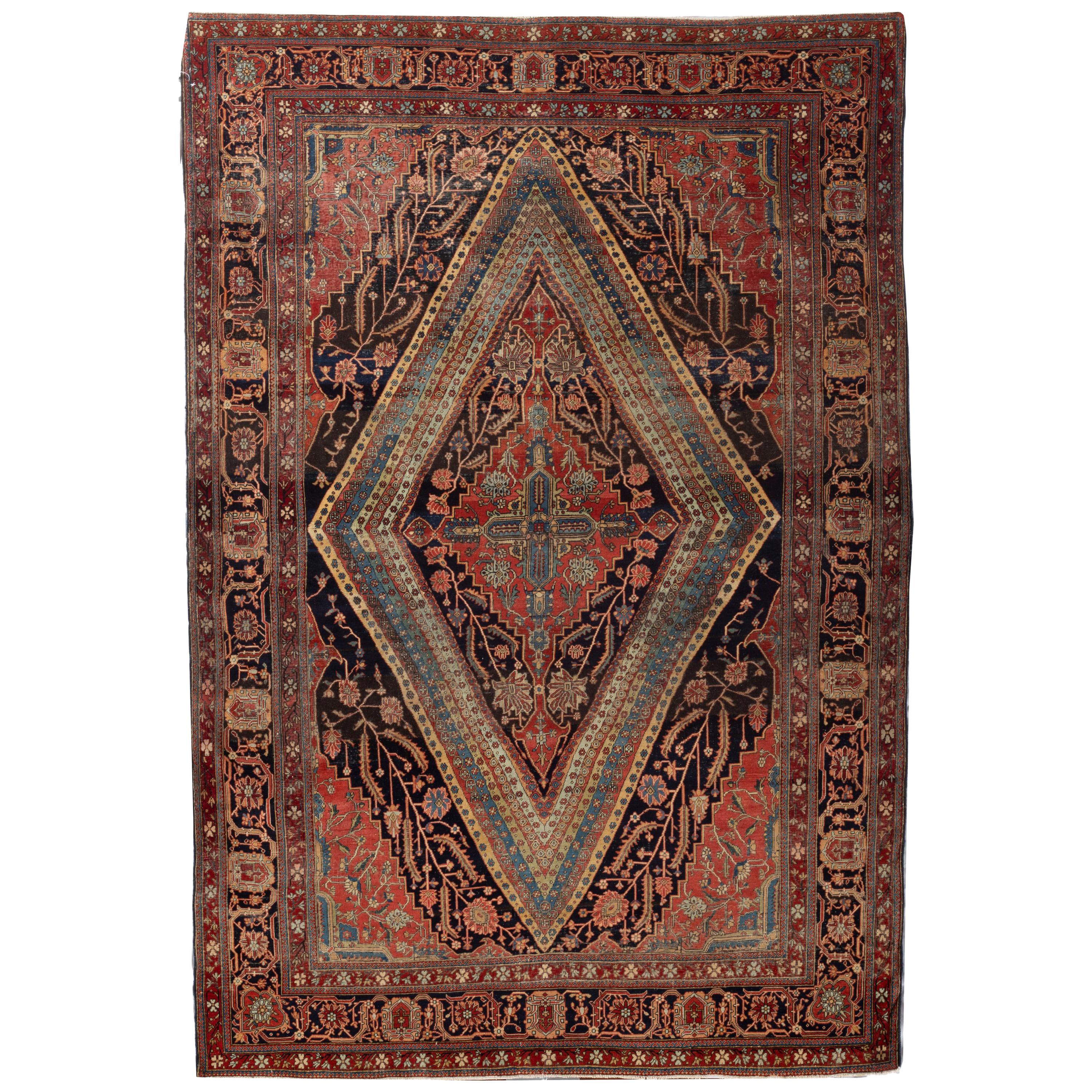 Traditional Handwoven Luxury Antique Kashan Mohtashem Multi, circa 1880 Area Rug For Sale