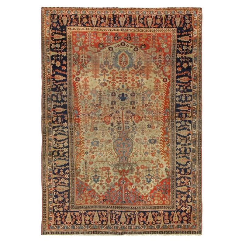 Antique Kashan Mohtashem Rug 4'2 x 6' For Sale