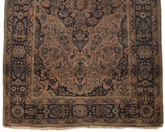 Antique Handwoven Luxury Kashan Mohtashem Rose / Navy Rug, circa 1880