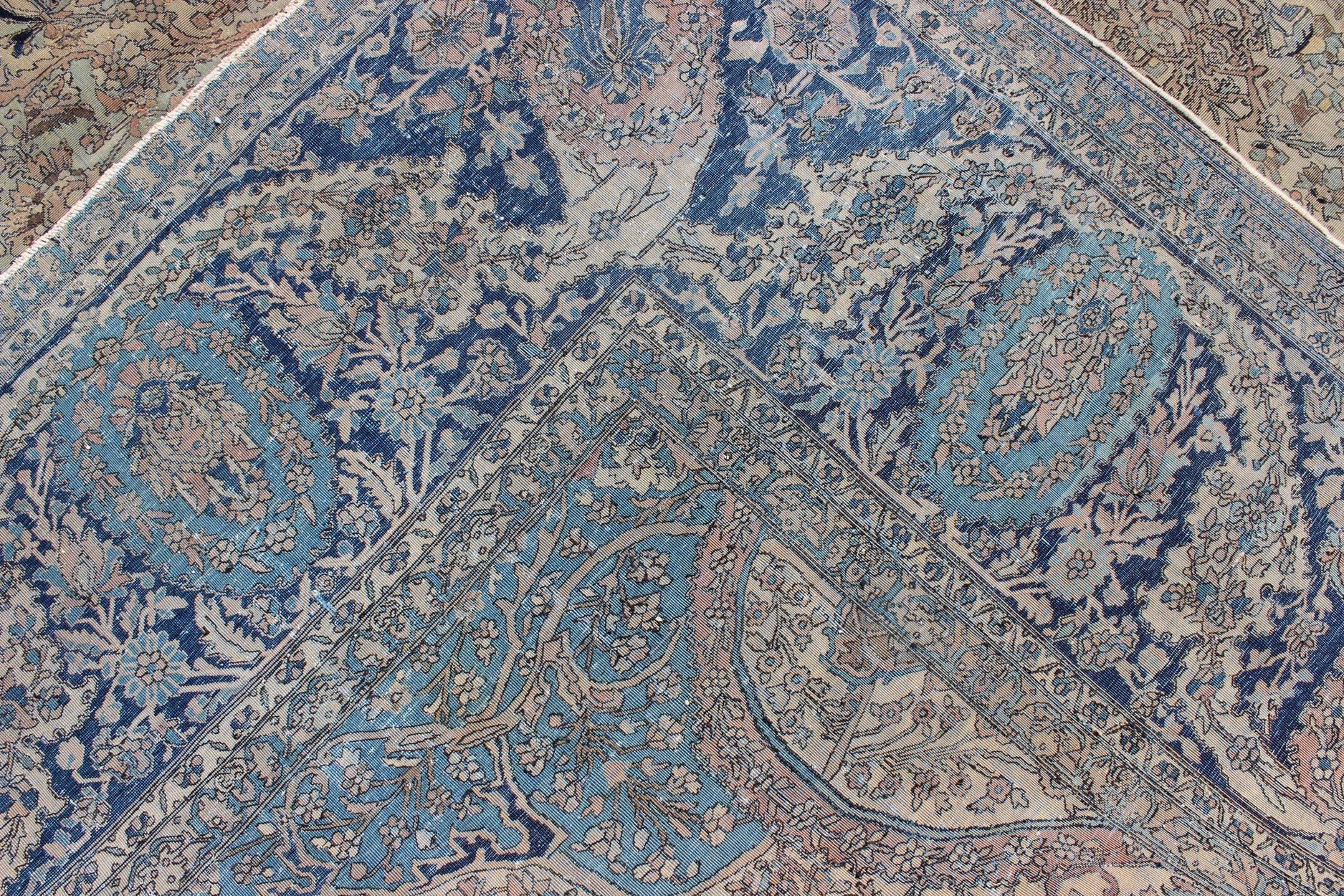 Very Fine Antique Persian Mohtesham Kashan Rug in Tan Background, Blue Border  2