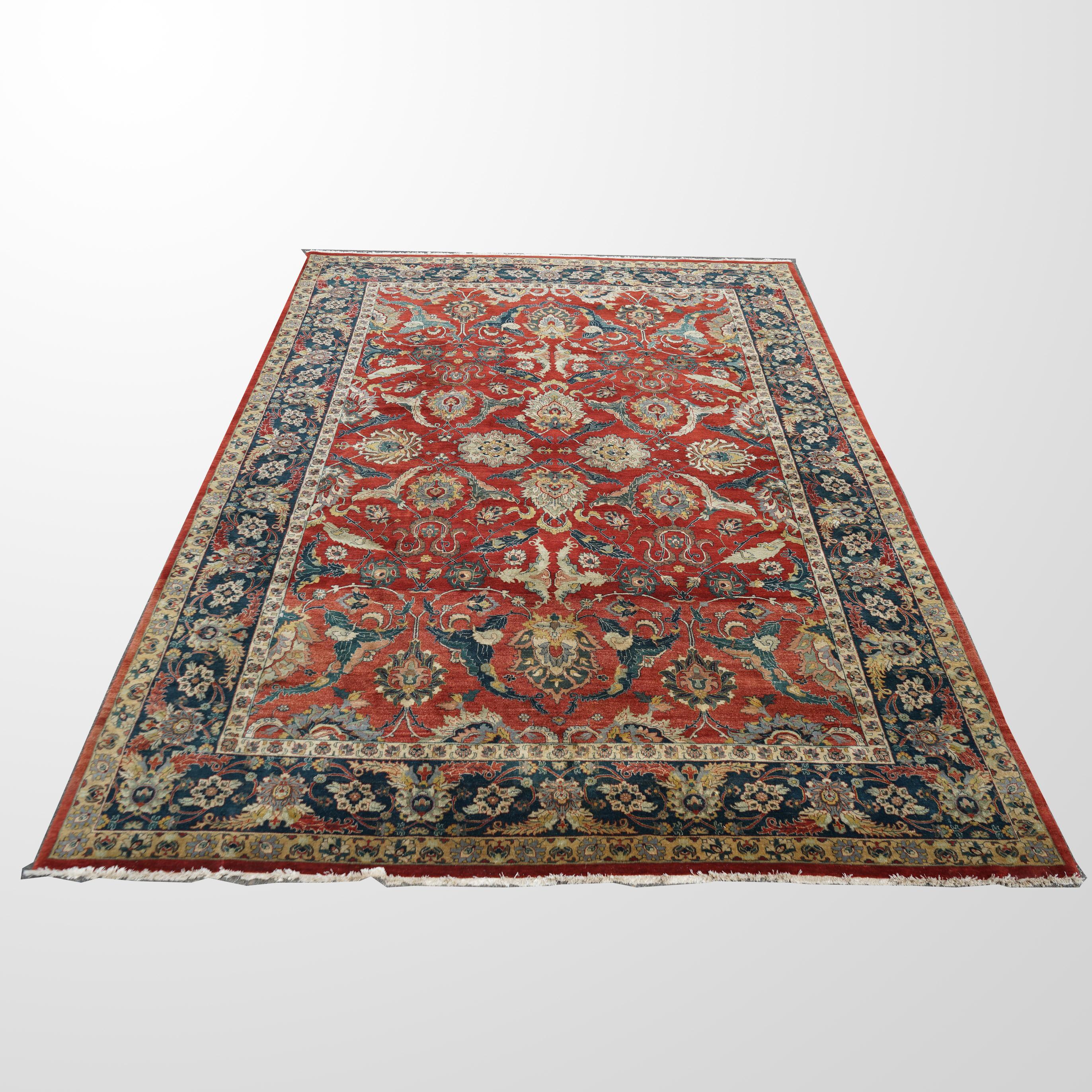 An antique Kashan oriental rug offers wool construction with stylized floral and foliate elements, c1940

Measures - 124