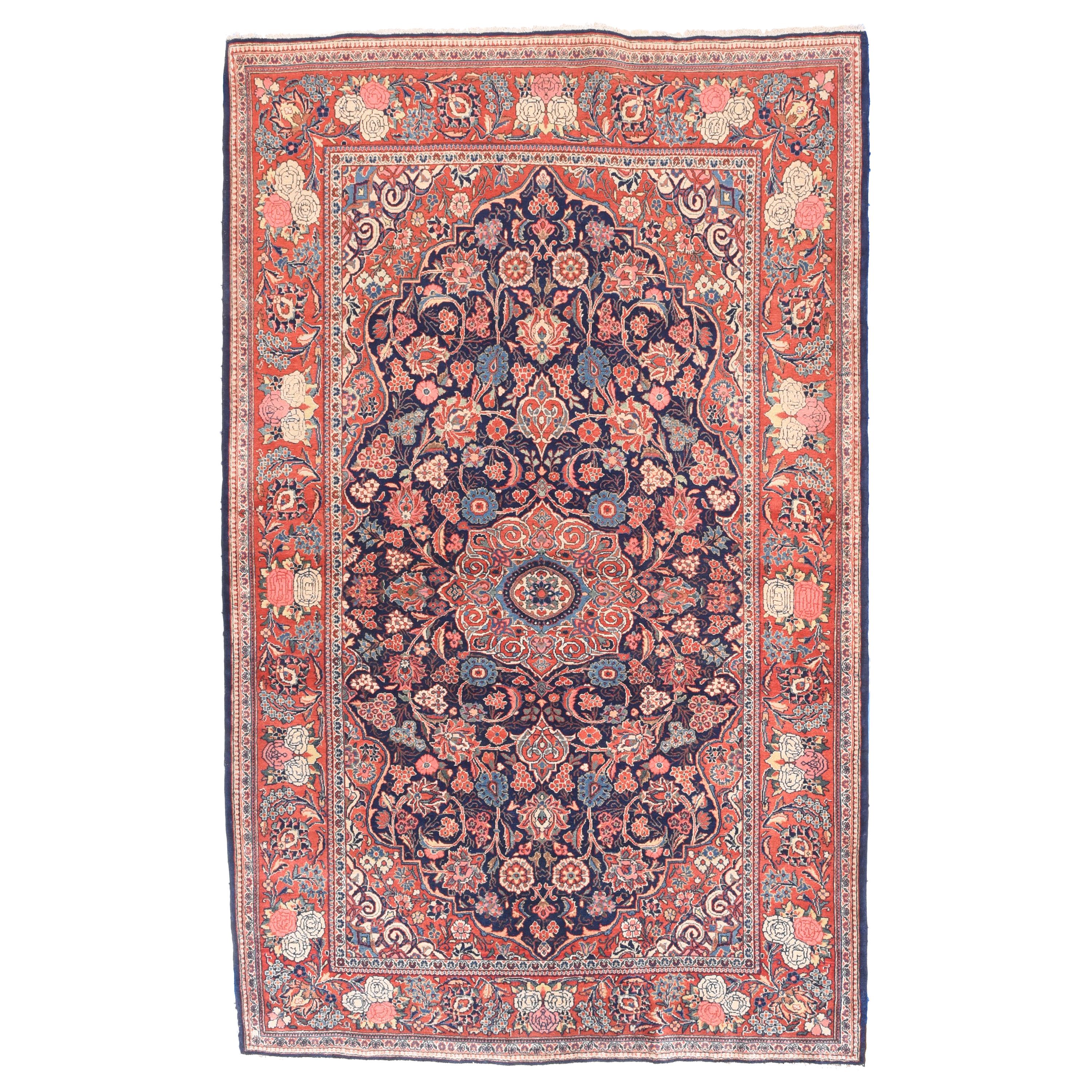 Antique Kashan Blue and Beige Wool Persian Rug For Sale at 1stDibs