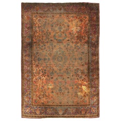 Antique Kashan Persian Rug in Gold, Red and Blue Floral Pattern, by Rug 
Kilim
