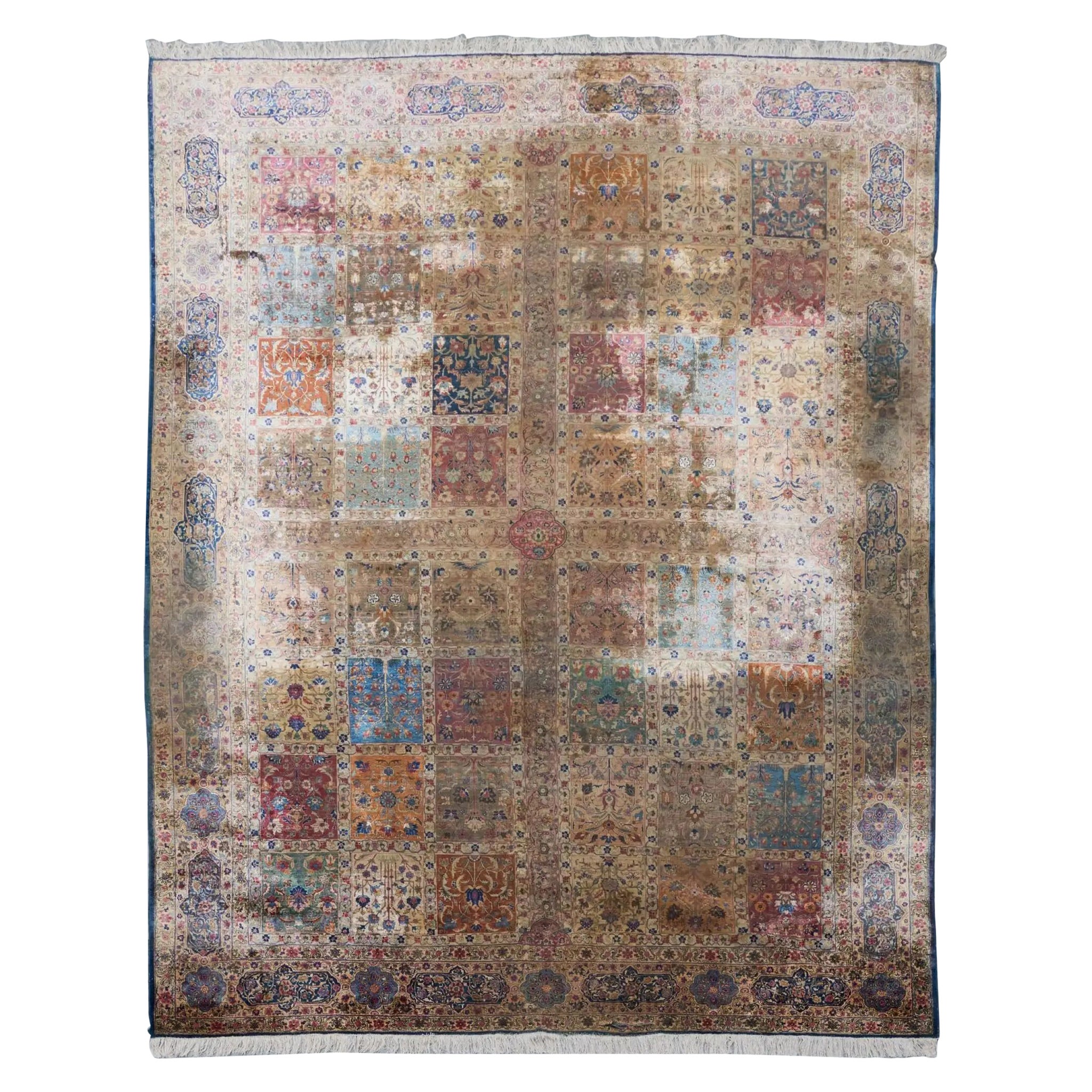 Antique Kashan Persian Silk Rug, Polychromatic Compartment Grid - Rug 
Kilim For Sale