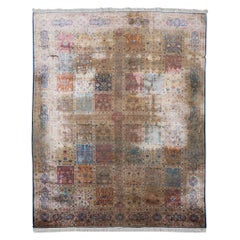 Antique Kashan Persian Silk Rug, Polychromatic Compartment Grid - Rug 
Kilim