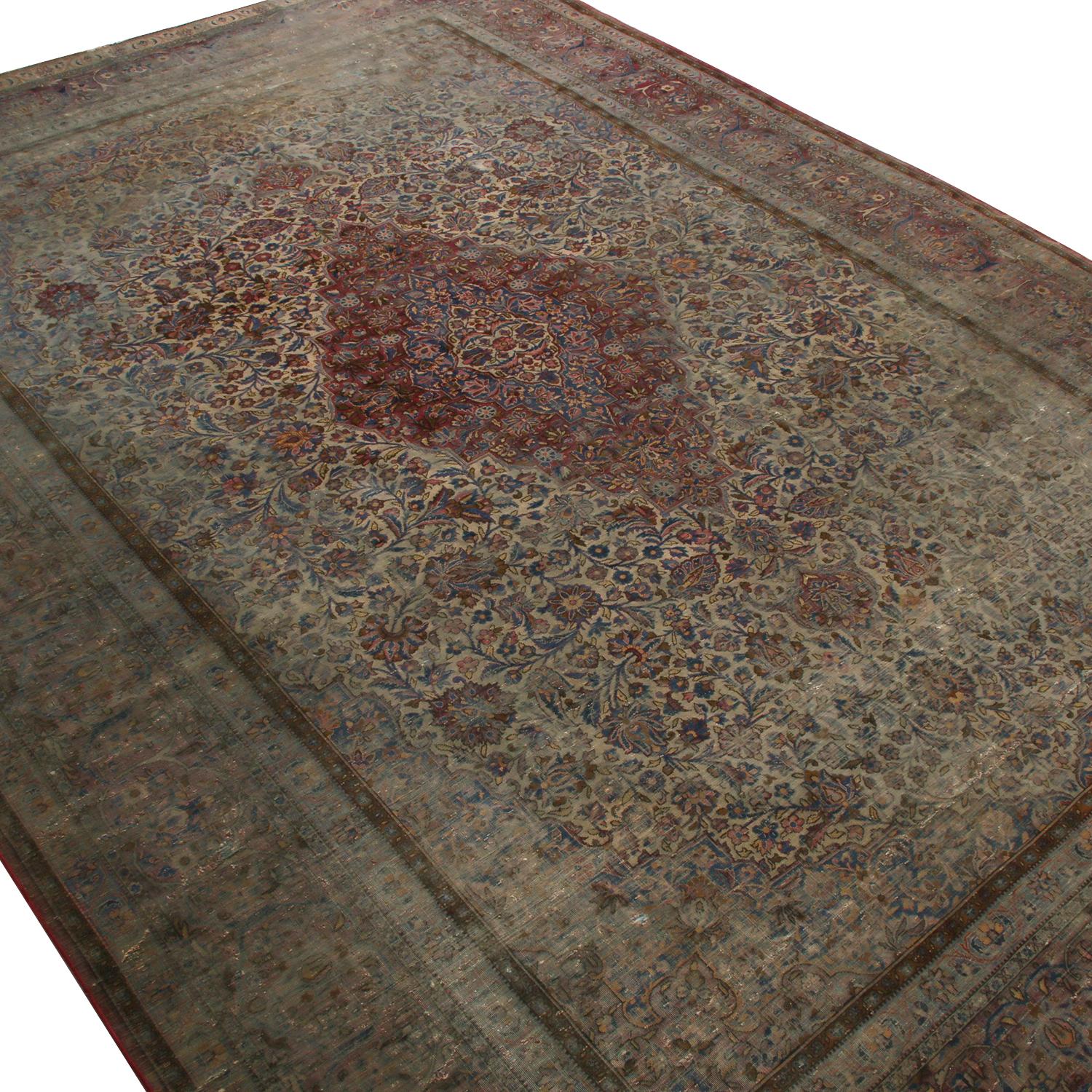 Hand-Knotted Antique Kashan Red Silk Persian Rug with Medallion Field Design by Rug & Kilim