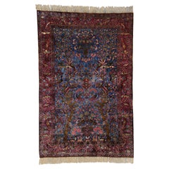 Tapis Kashan ancien en soie du 19ème siècle, tapis Keshan ancien, tapis en soie
