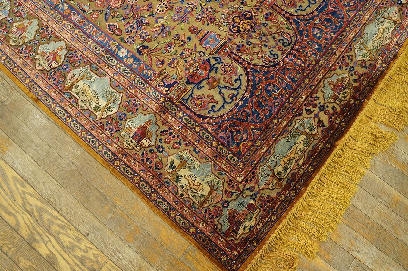 Early 20th Century Silk & Metallic Threads Souf Kashan Carpet (4' 3'' x 6' 3'') For Sale 4