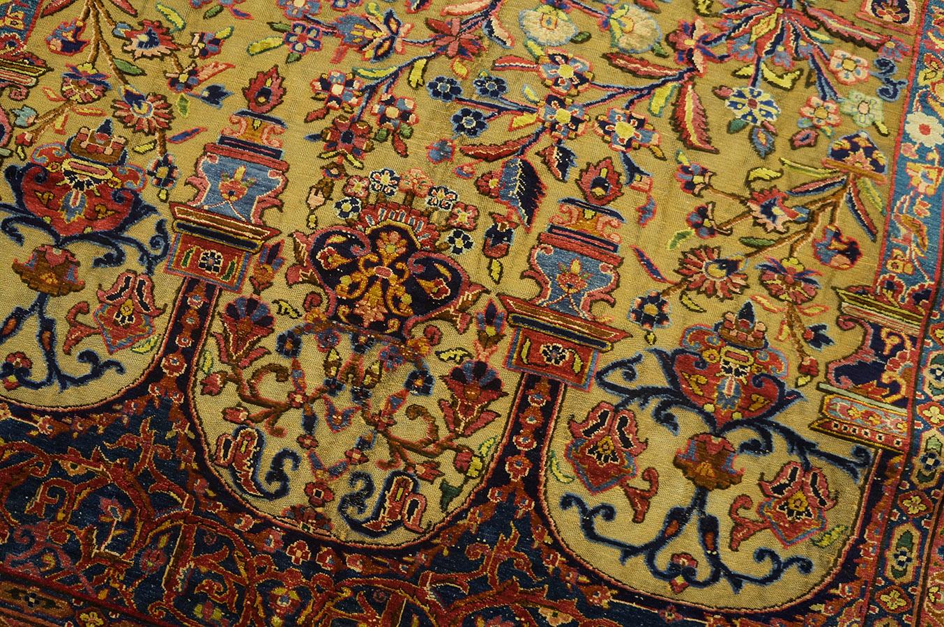 Early 20th Century Silk & Metallic Threads Souf Kashan Carpet (4' 3'' x 6' 3'') For Sale 5