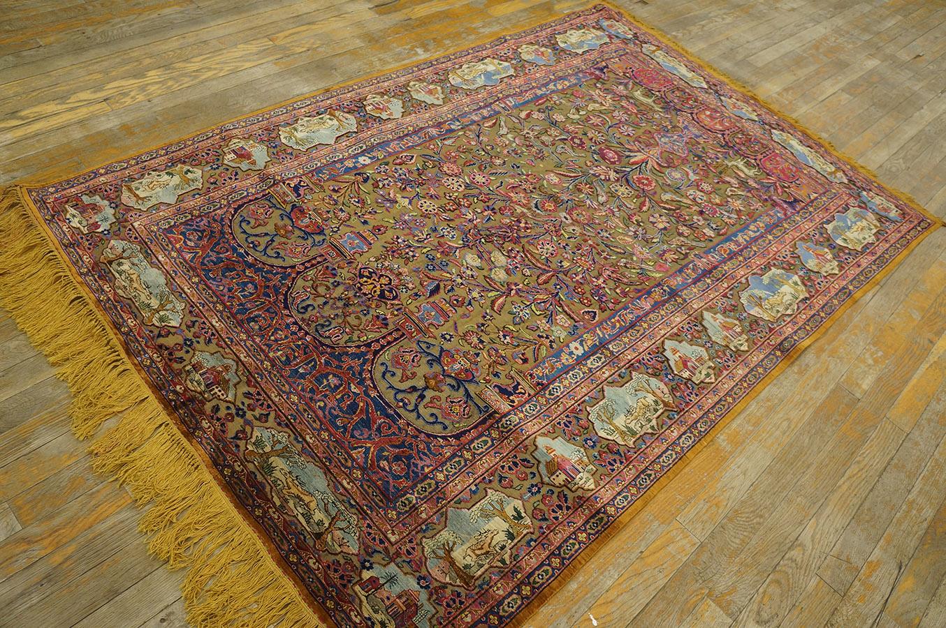 Early 20th Century Silk & Metallic Threads Souf Kashan Carpet (4' 3'' x 6' 3'') For Sale 6
