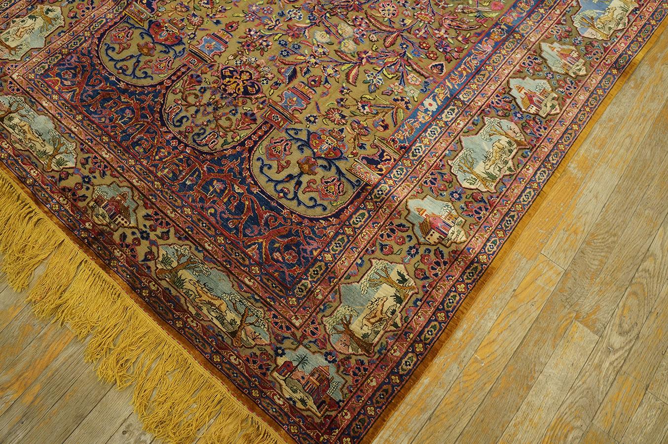 Early 20th Century Silk & Metallic Threads Souf Kashan Carpet (4' 3'' x 6' 3'') For Sale 7