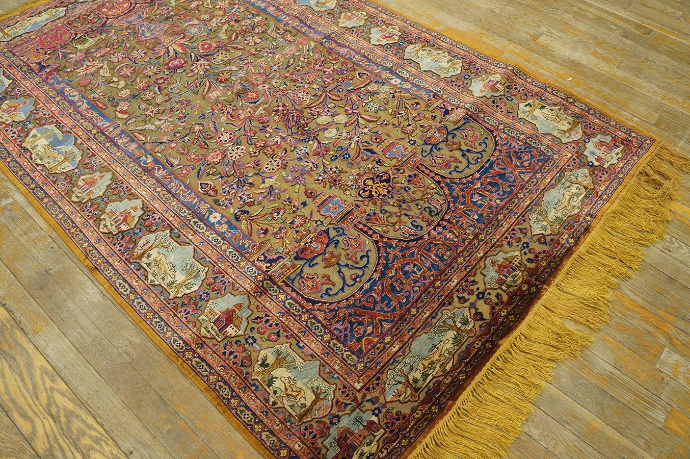 Early 20th Century Silk & Metallic Threads Souf Kashan Carpet (4' 3'' x 6' 3'') For Sale 8