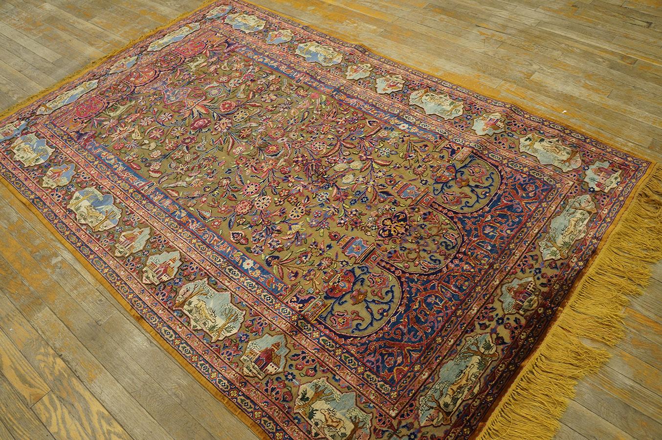 Early 20th Century Silk & Metallic Threads Souf Kashan Carpet (4' 3'' x 6' 3'') For Sale 9