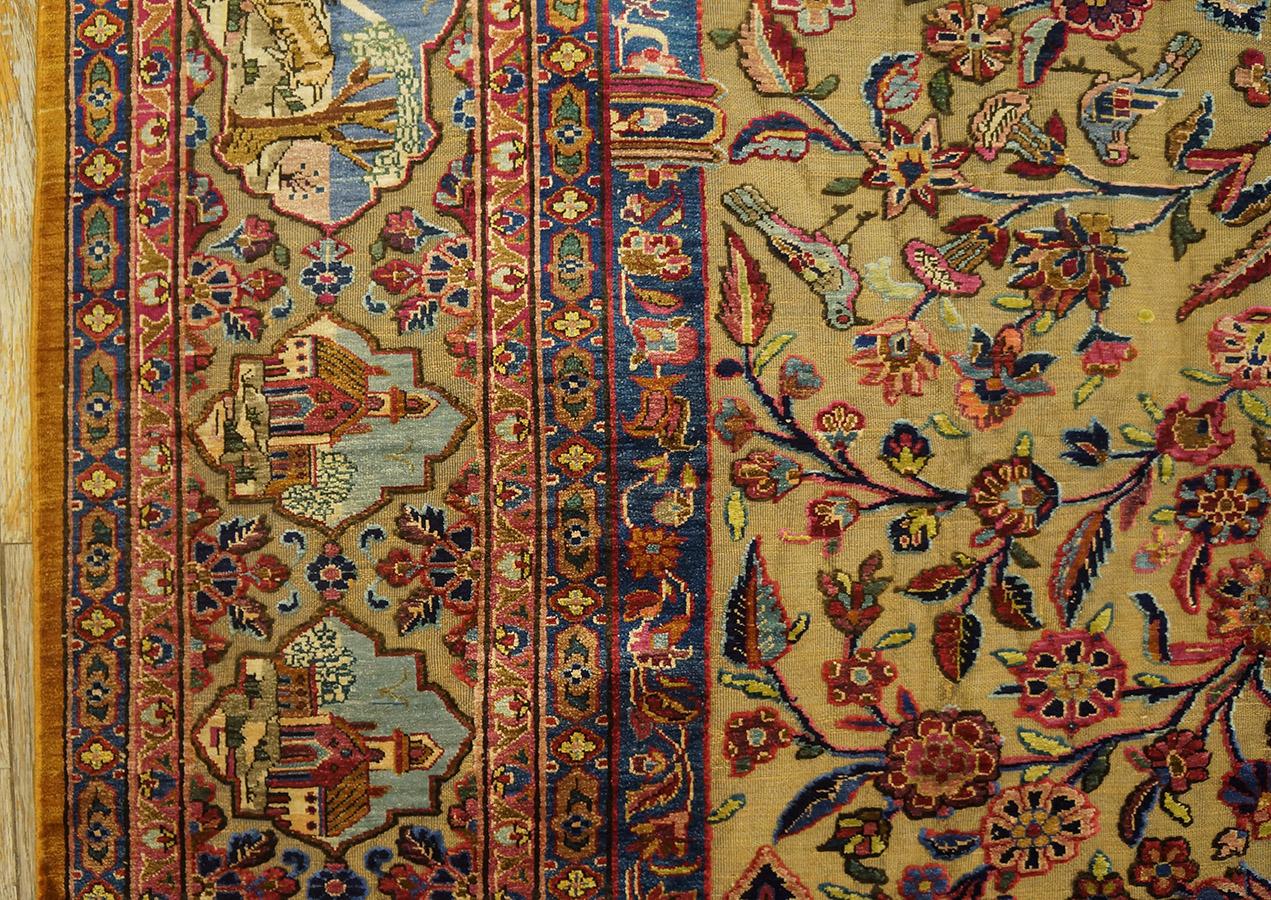 Early 20th Century Silk & Metallic Threads Souf Kashan Carpet (4' 3'' x 6' 3'') For Sale 11