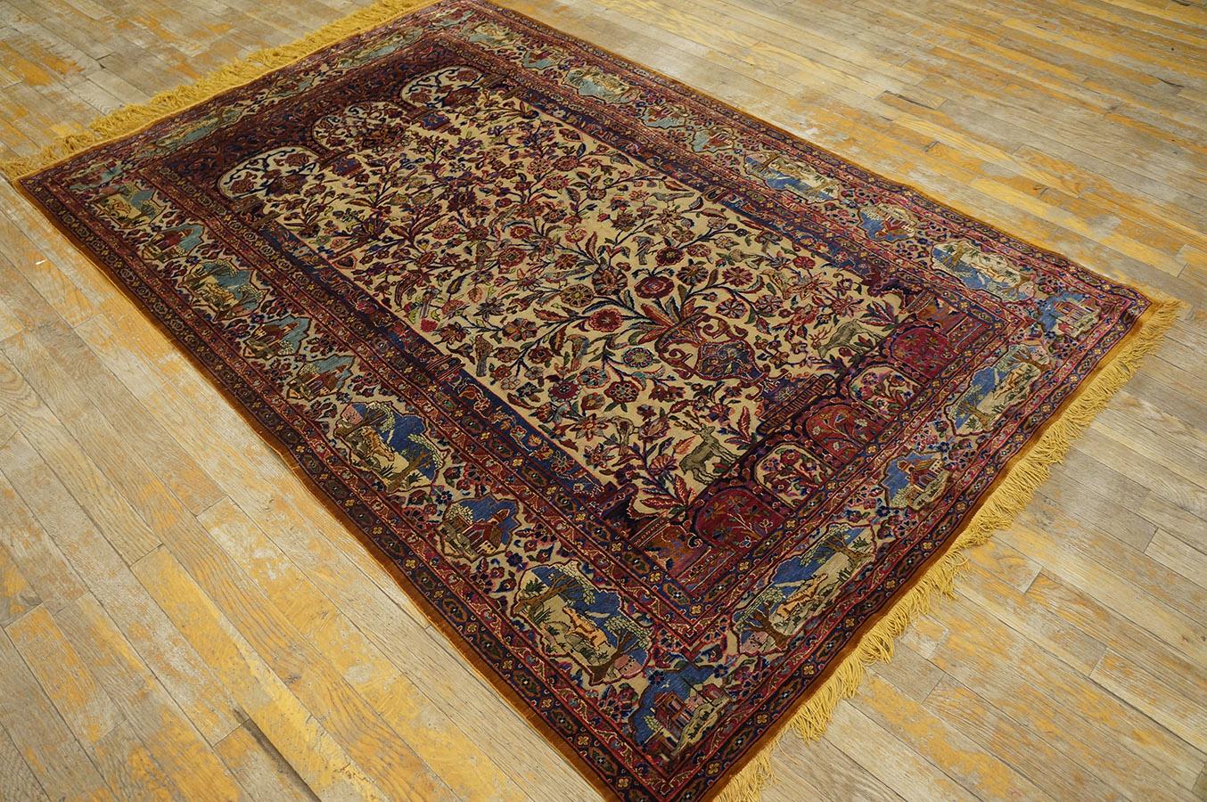 Souf Kashan-Teppich aus Seide und Metallic-Fden aus dem frhen 20. Jahrhundert (4'' 3'''' x 6'' 3'''') (Kaschan) im Angebot