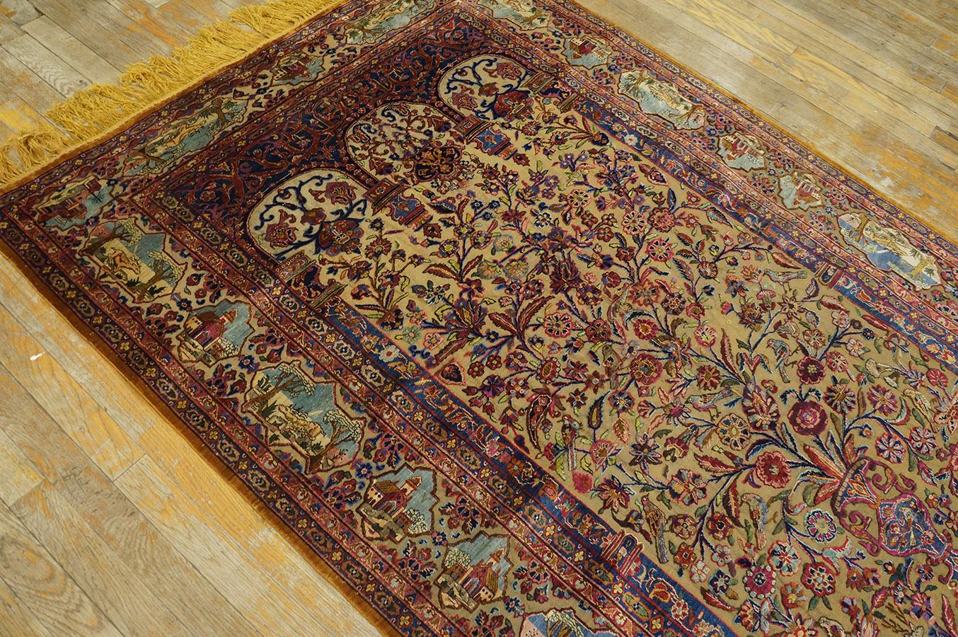 Persian Early 20th Century Silk & Metallic Threads Souf Kashan Carpet (4' 3'' x 6' 3'') For Sale