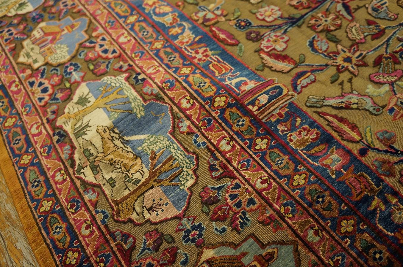 Early 20th Century Silk & Metallic Threads Souf Kashan Carpet (4' 3'' x 6' 3'') For Sale 2