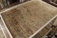 Antique Kashan style rug in Beige-Brown, Gold Blue Floral Pattern by Rug & Kilim