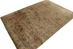 Antique Kashan style rug in Beige-Brown, Gold Blue Floral Pattern by Rug & Kilim