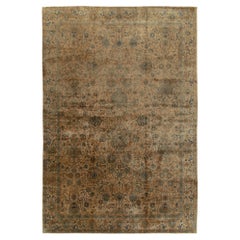 Antique Kashan style rug in Beige-Brown, Gold Blue Floral Pattern by Rug & Kilim