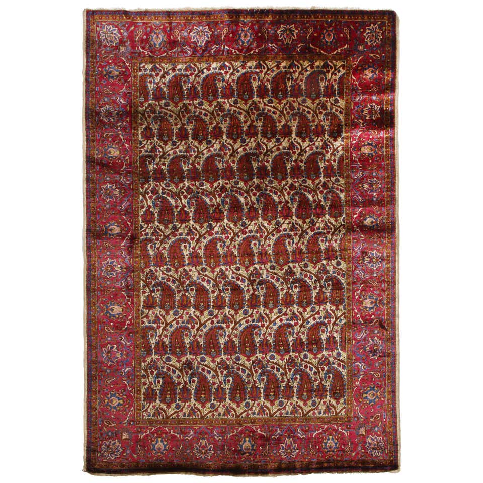 Antique Kashan Traditional Burgundy Red and Beige Wool Persian Rug For ...