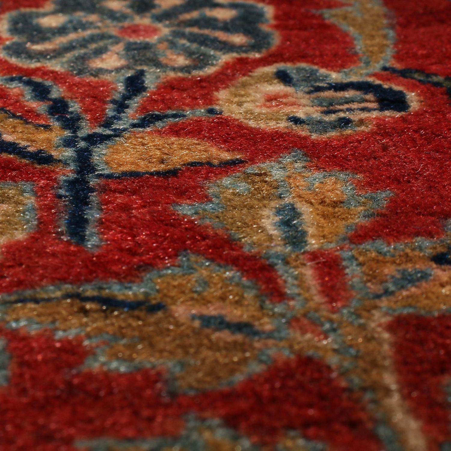 Late 19th Century Antique Kashan Traditional Red and Navy Blue Wool Persian Rug by Rug & Kilim For Sale