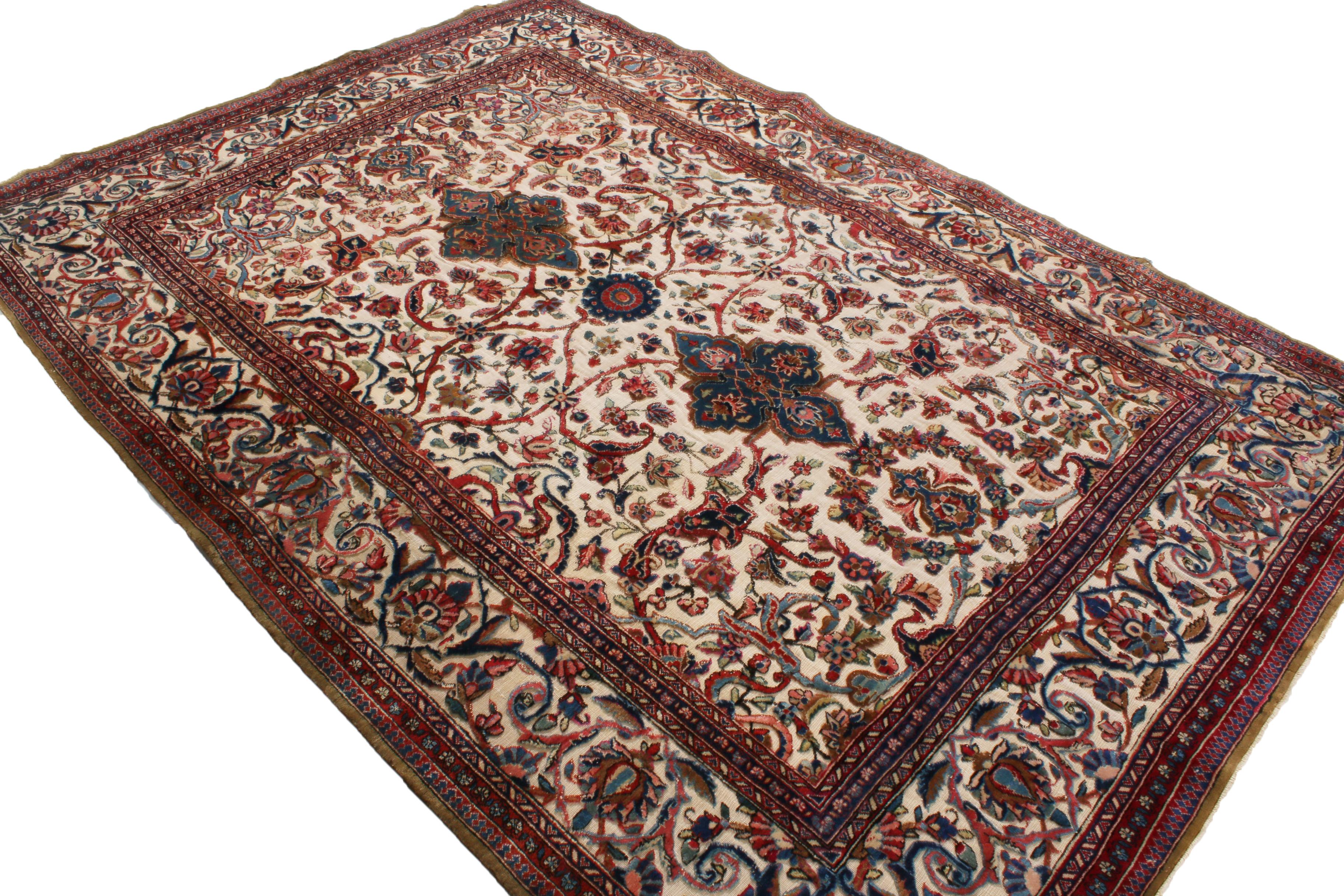 Hand-Knotted Antique Kashan Traditional Red Brown and Beig Silk Persian Rug by Rug & Kilim For Sale