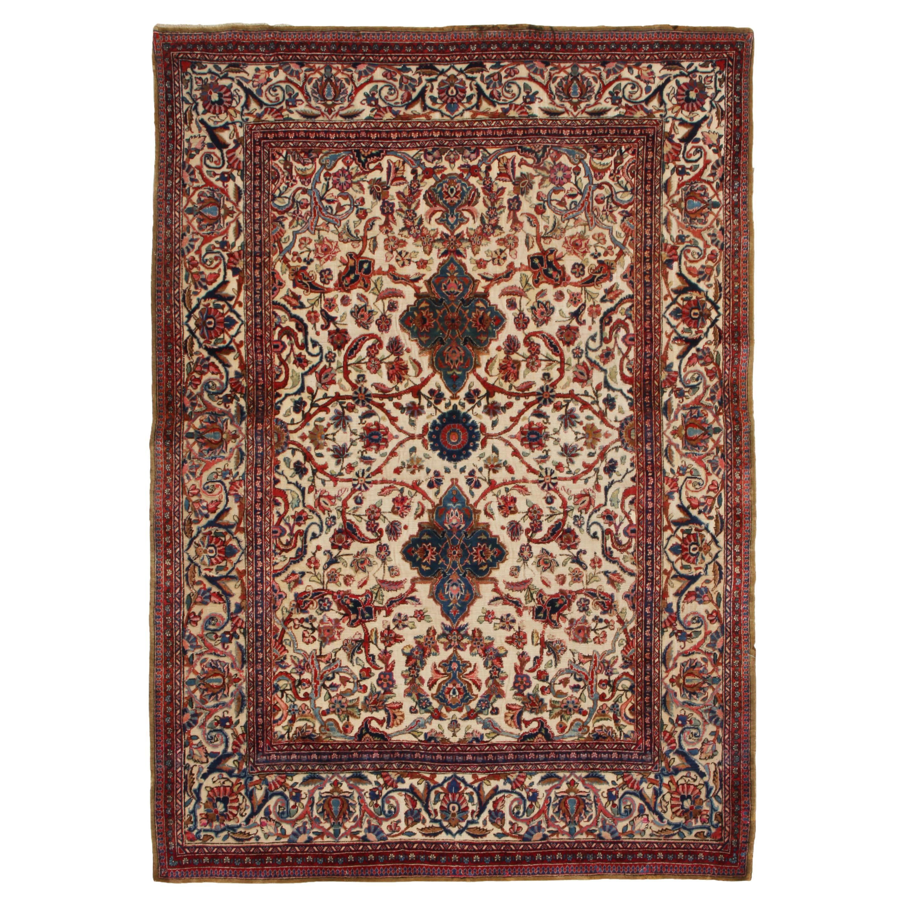 Antique Kashan Traditional Red Brown and Beig Silk Persian Rug by Rug & Kilim For Sale