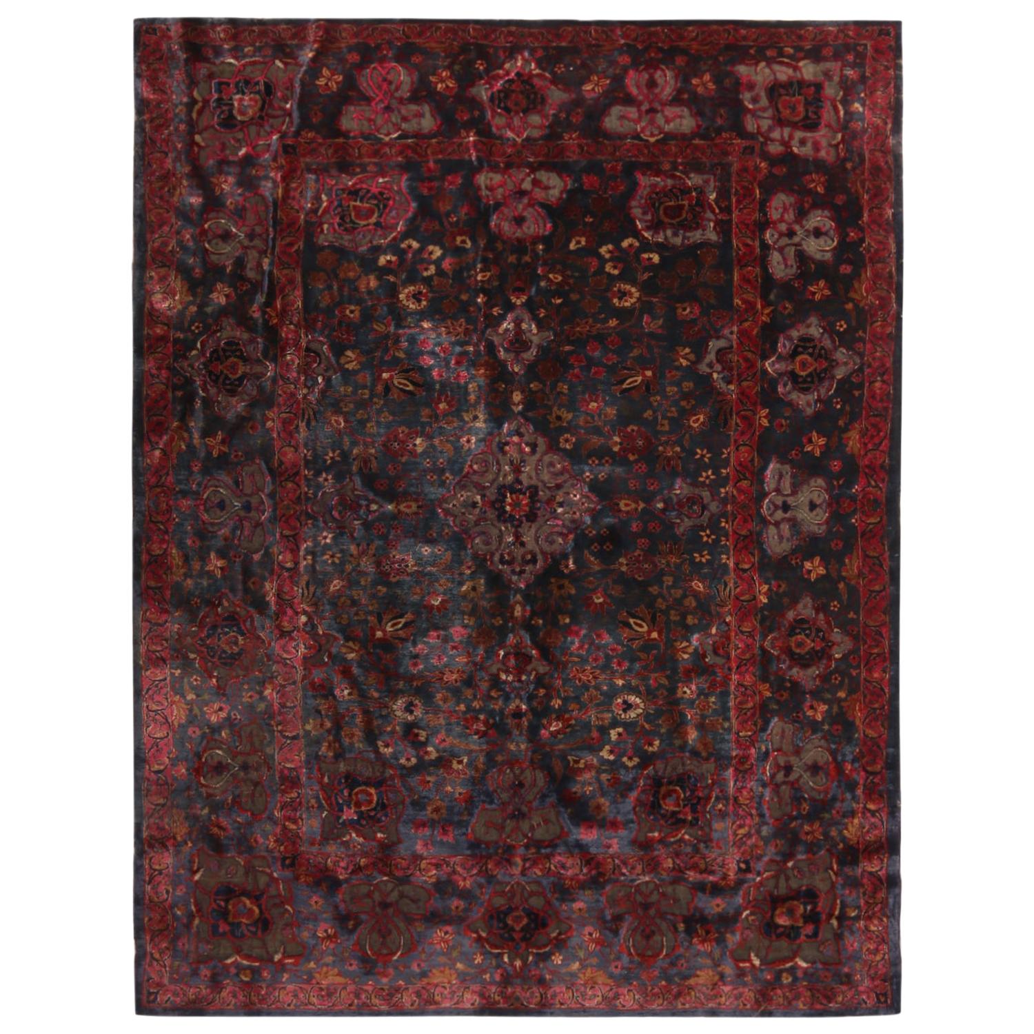 Antique Kashan Violet Purple Metallic Silk Persian Rug For Sale at 1stDibs