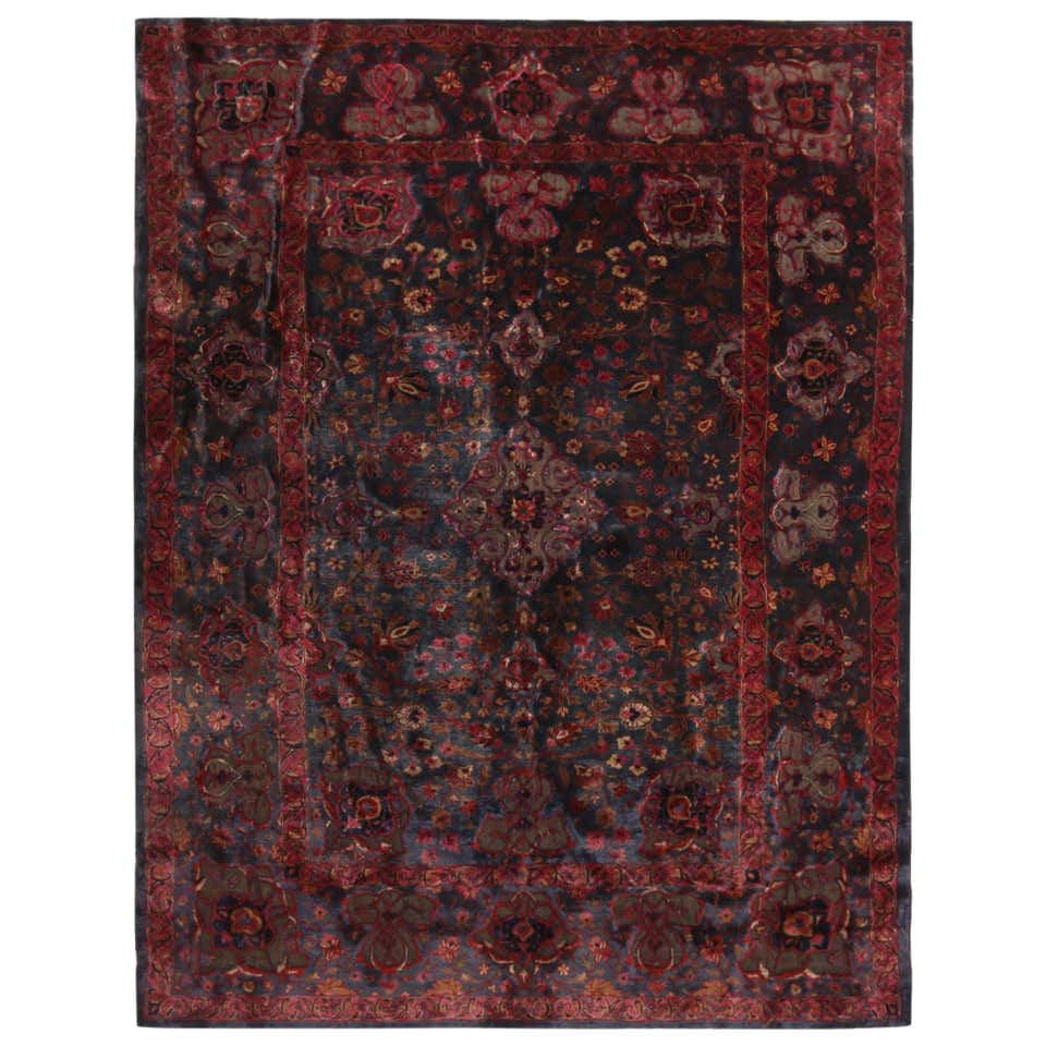 Antique Kashan Violet Purple Metallic Silk Persian Rug For Sale at 1stDibs