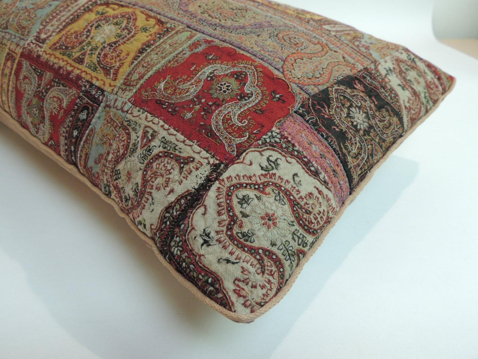 Victorian Antique Kashmir Patchwork Paisley Long Bolster Decorative Pillow