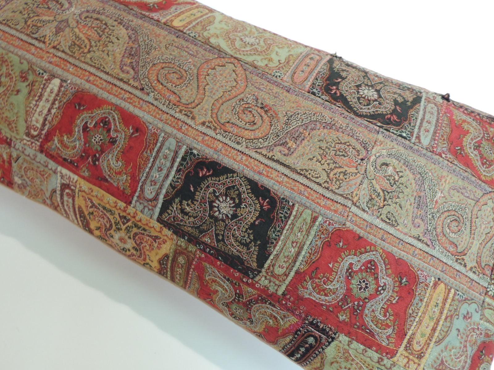 Indian Antique Kashmir Patchwork Paisley Long Bolster Decorative Pillow