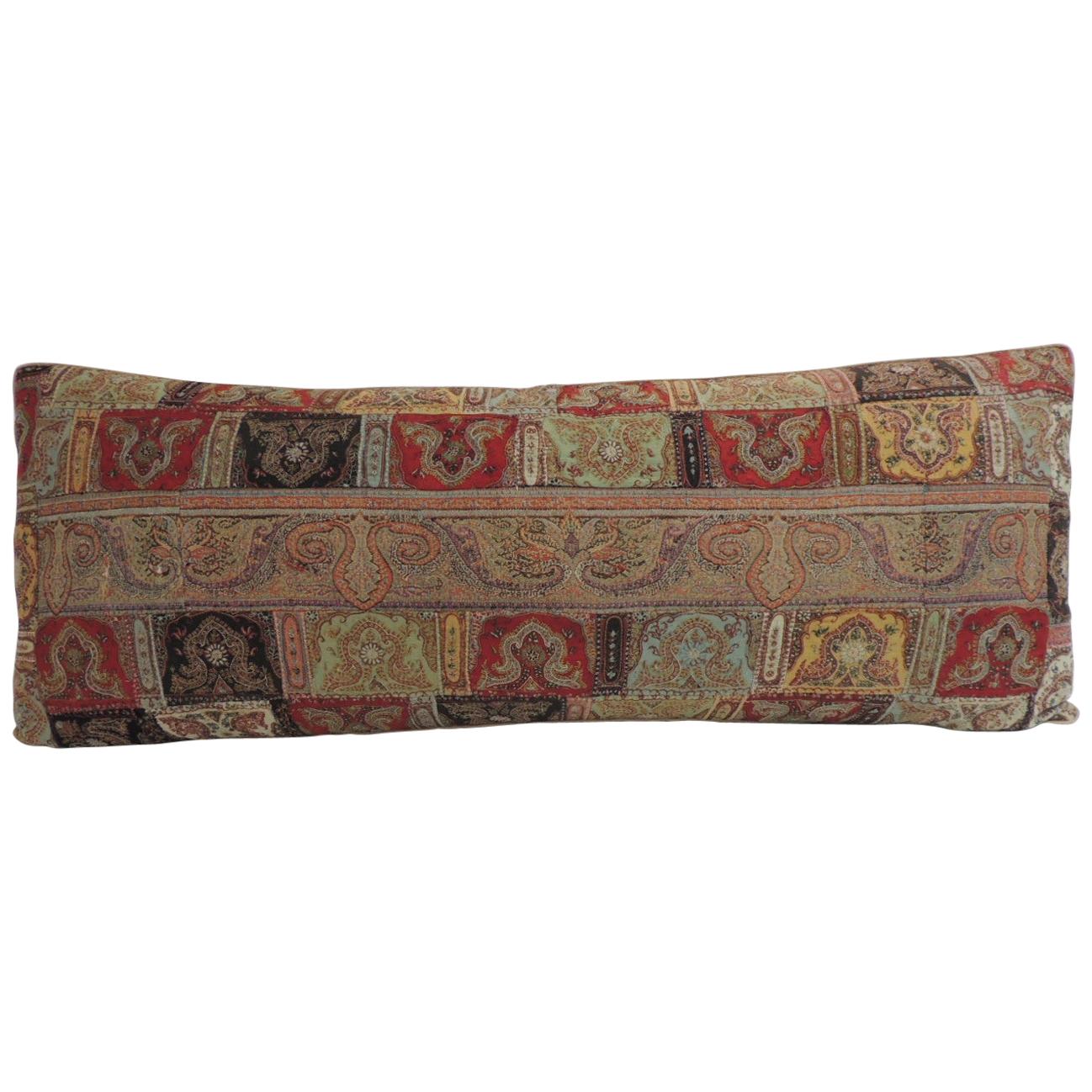 Antique Kashmir Patchwork Paisley Long Bolster Decorative Pillow