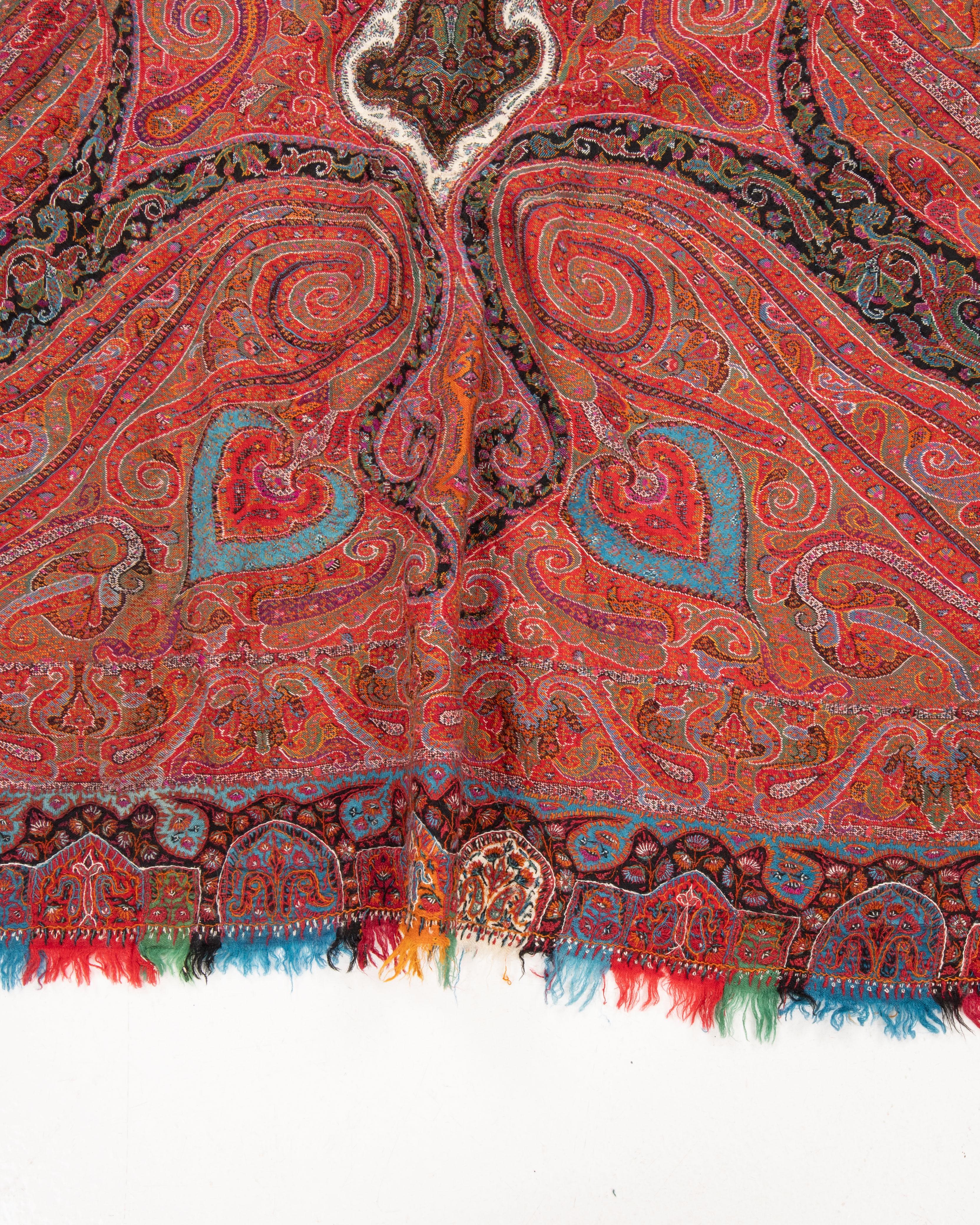 Asian Antique Kashmir Squarish Shawl, 19th C. For Sale