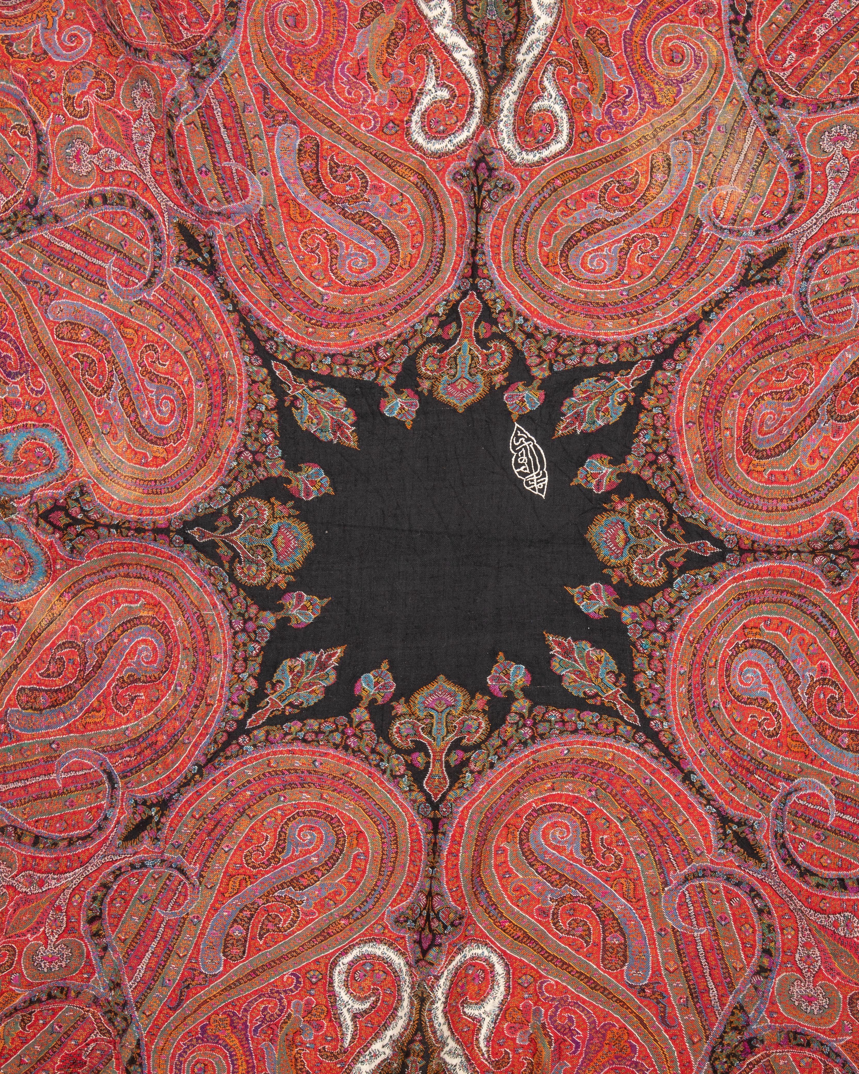 Antique Kashmir Squarish Shawl, 19th C. In Fair Condition For Sale In Istanbul, TR