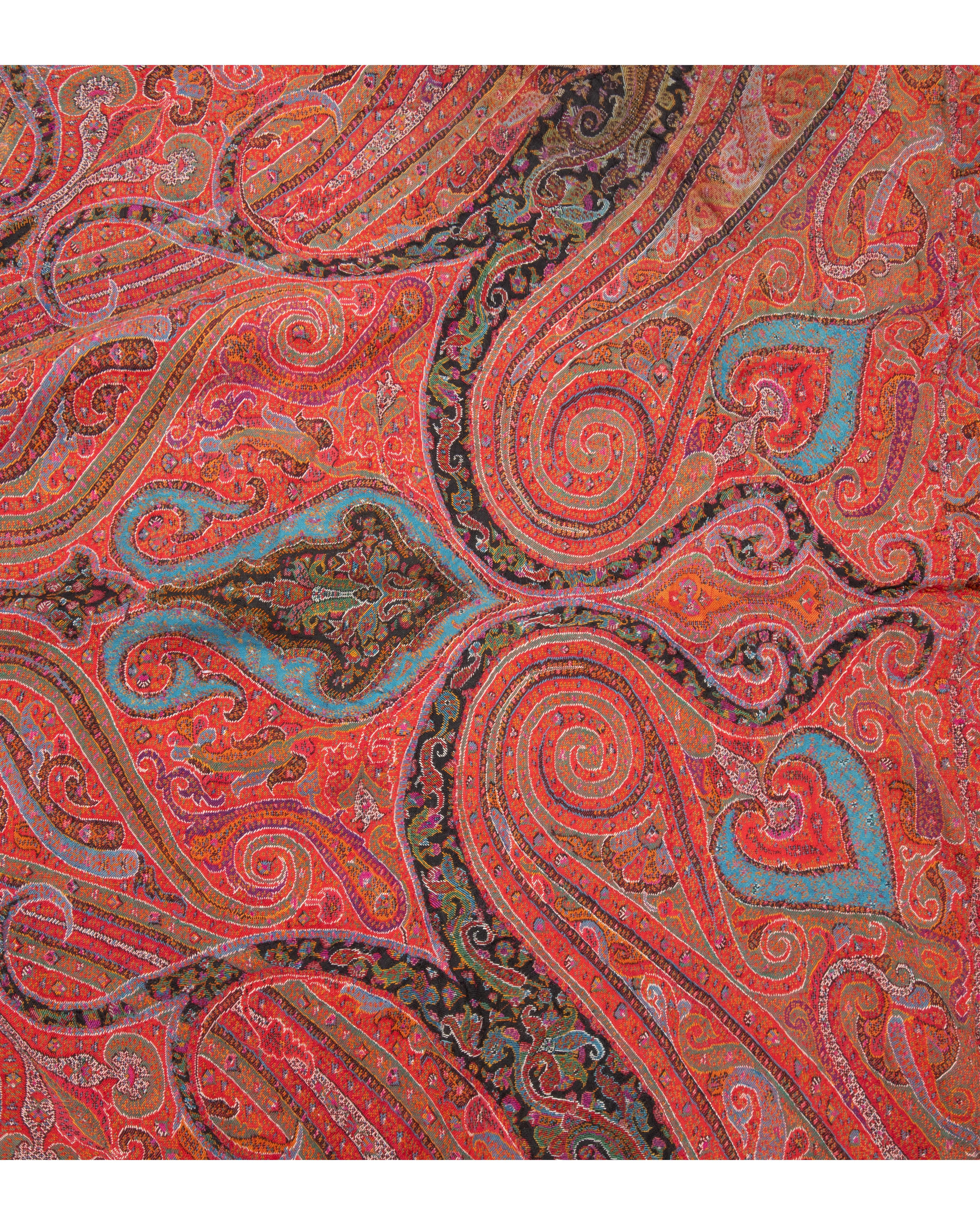 Wool Antique Kashmir Squarish Shawl, 19th C. For Sale