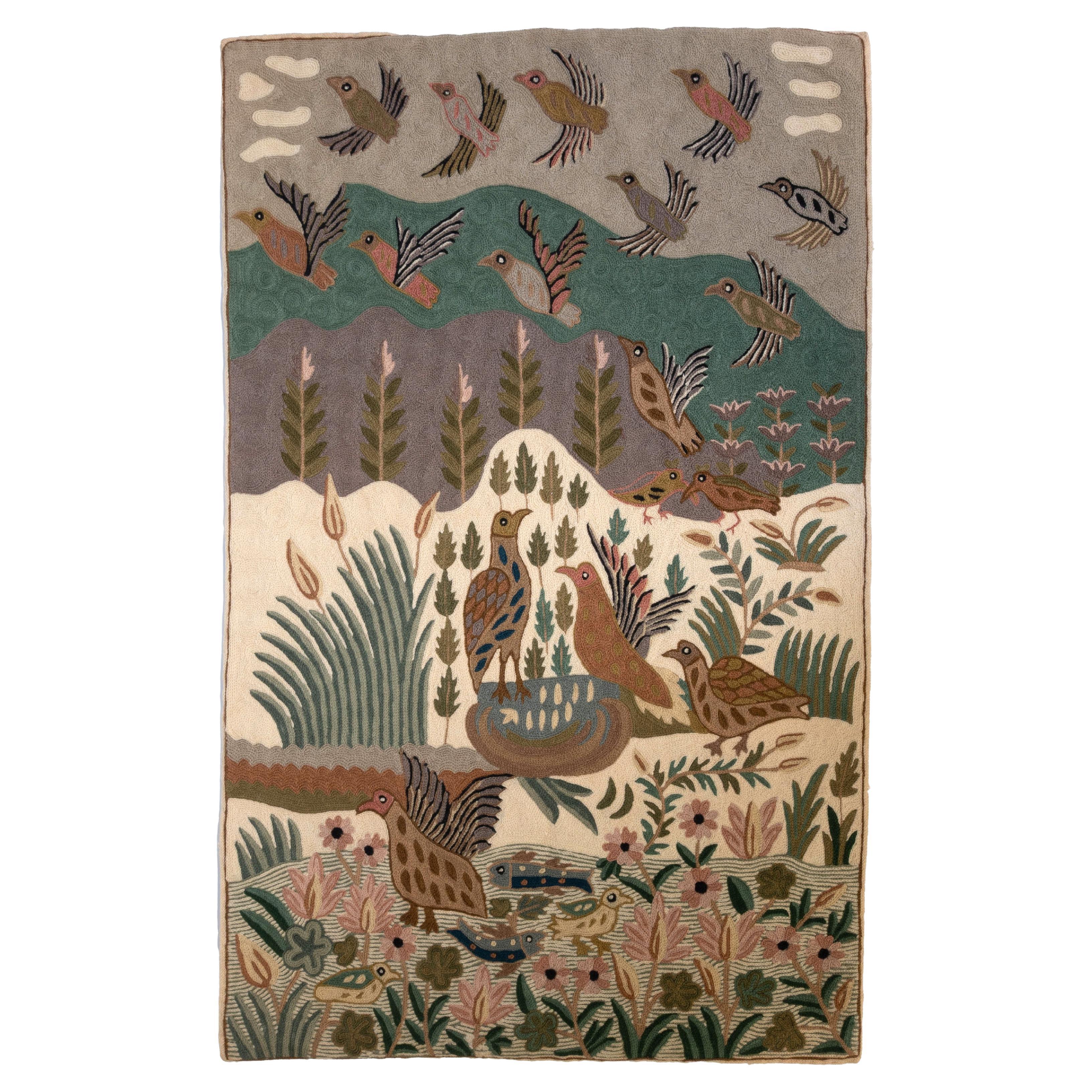 Antiker kaschmirischer indischer Kettenstich gestickter Wollstoff C.1900 im Angebot