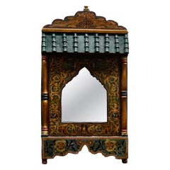 Antique Kashmiri Indian Painted Wall Mirror, circa 1890