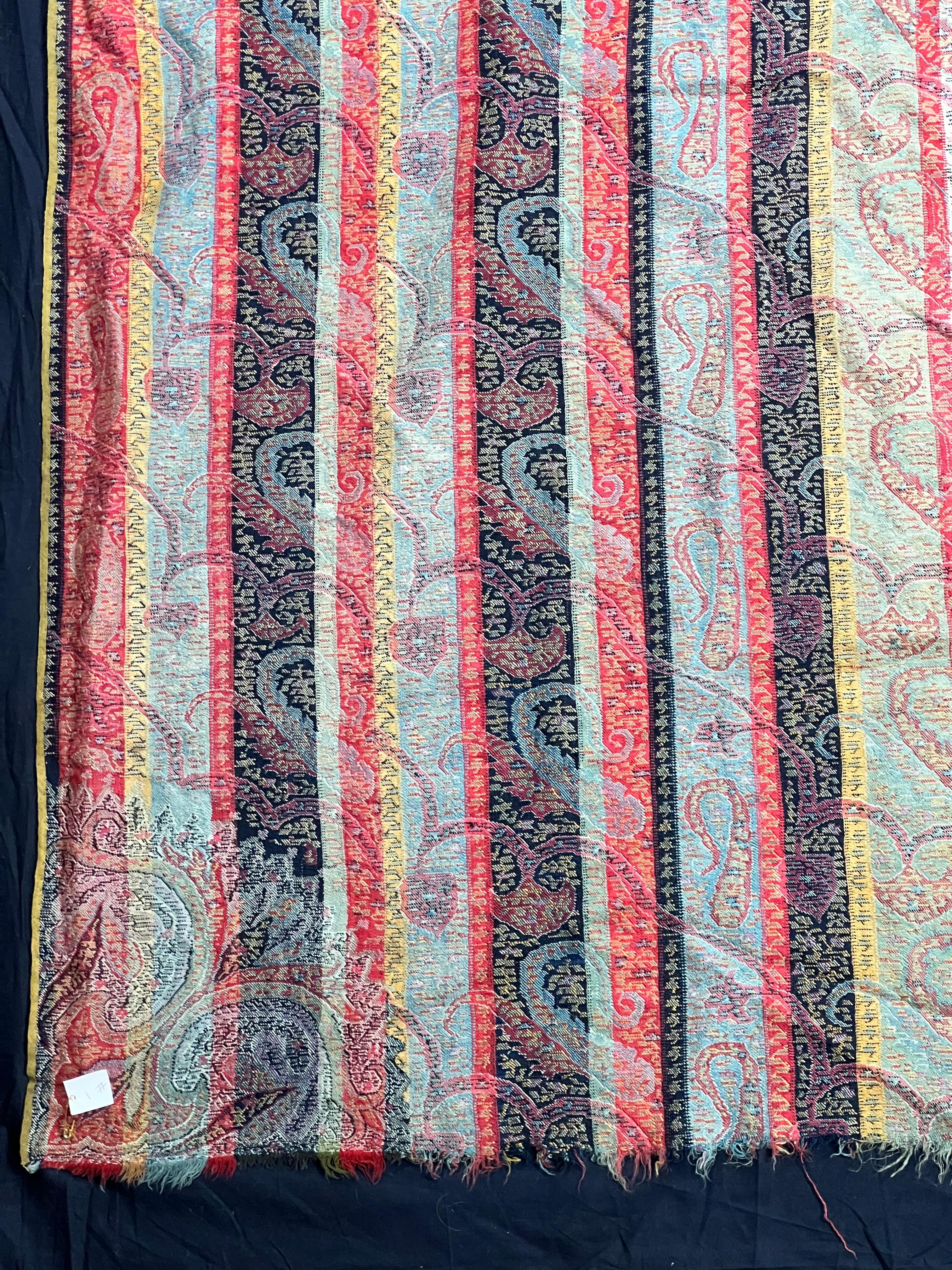 XIXe siècle Châle ancien en laine Kashmiri Kani  Boteh Design rayé  A.I.C. Fin du 19e siècle en vente