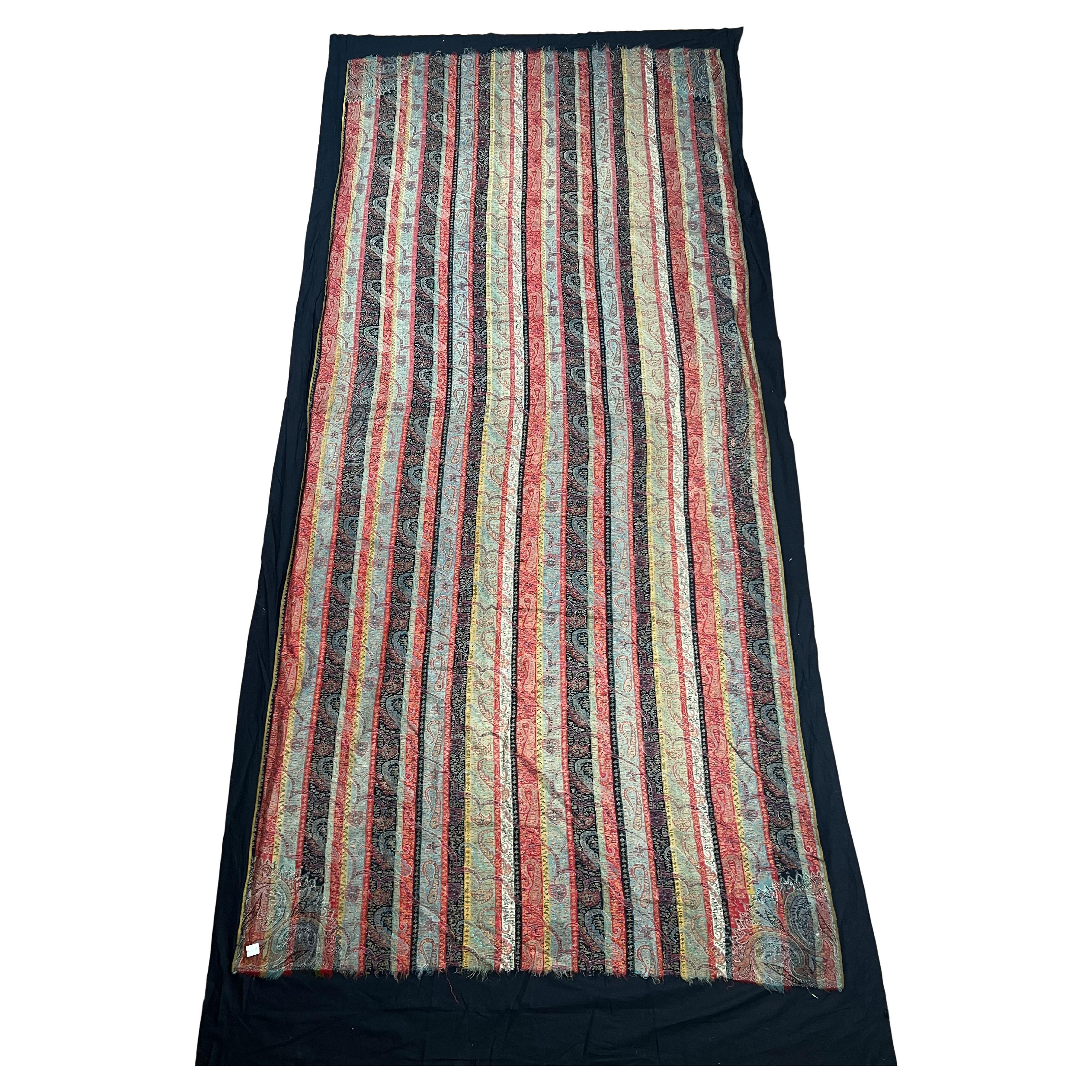 Châle ancien en laine Kashmiri Kani  Boteh Design rayé  A.I.C. Fin du 19e siècle