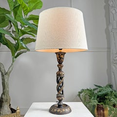 Antique Kashmiri Painted Barley Twist Table Lamp