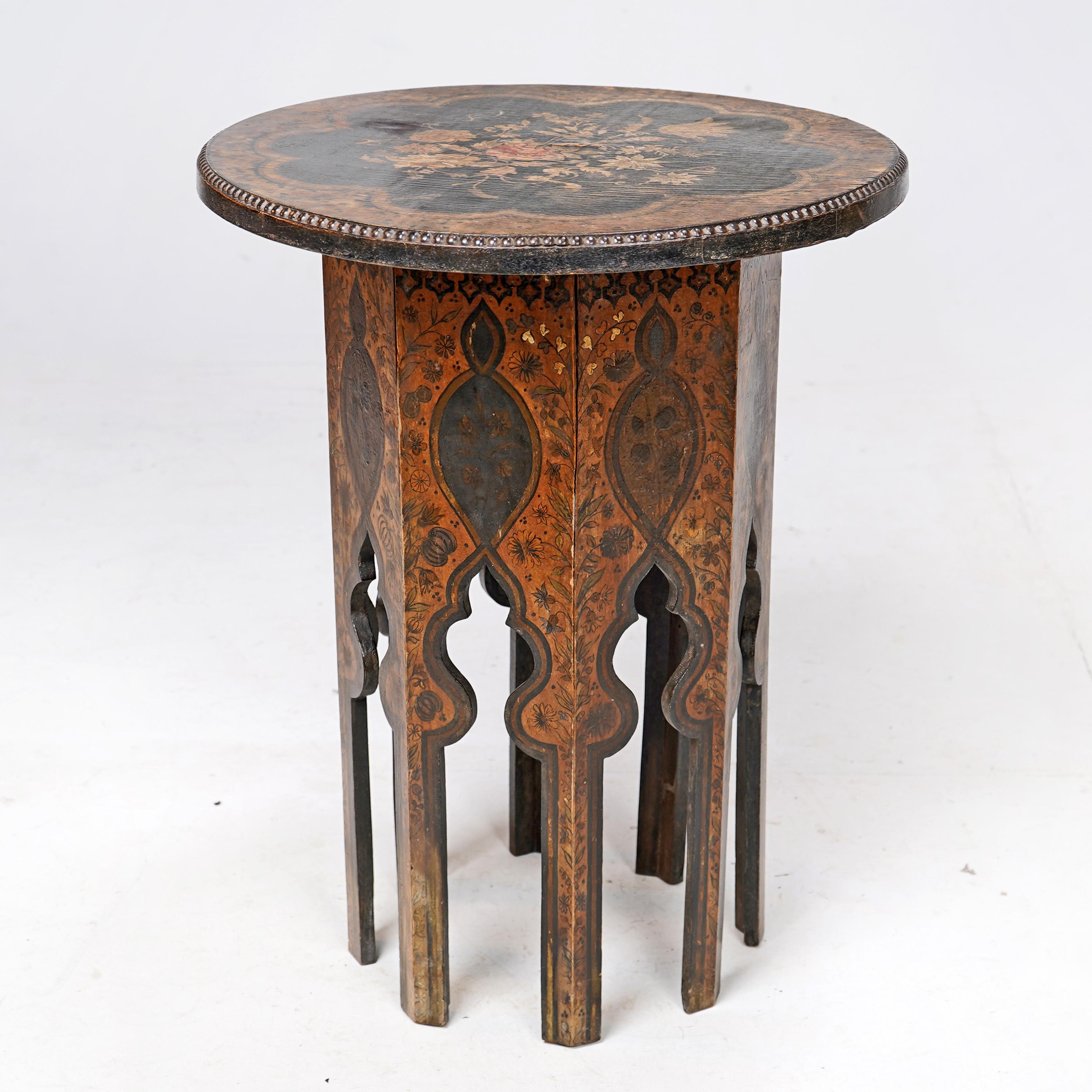 Bohemian Antique Kashmiri Side Table Indian 19th Century Hand Painted For Sale