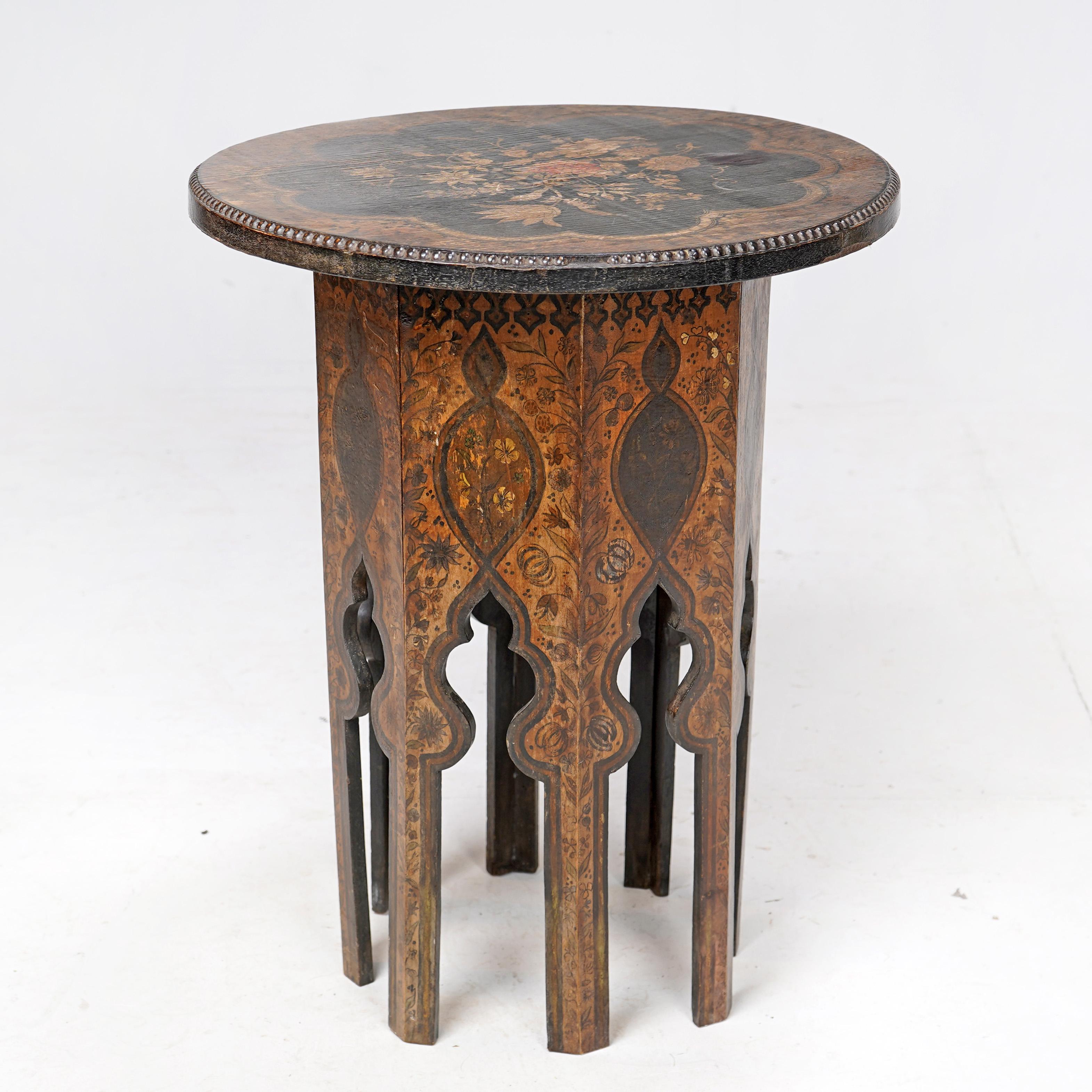 Hand-Painted Antique Kashmiri Side Table Indian 19th Century Hand Painted For Sale
