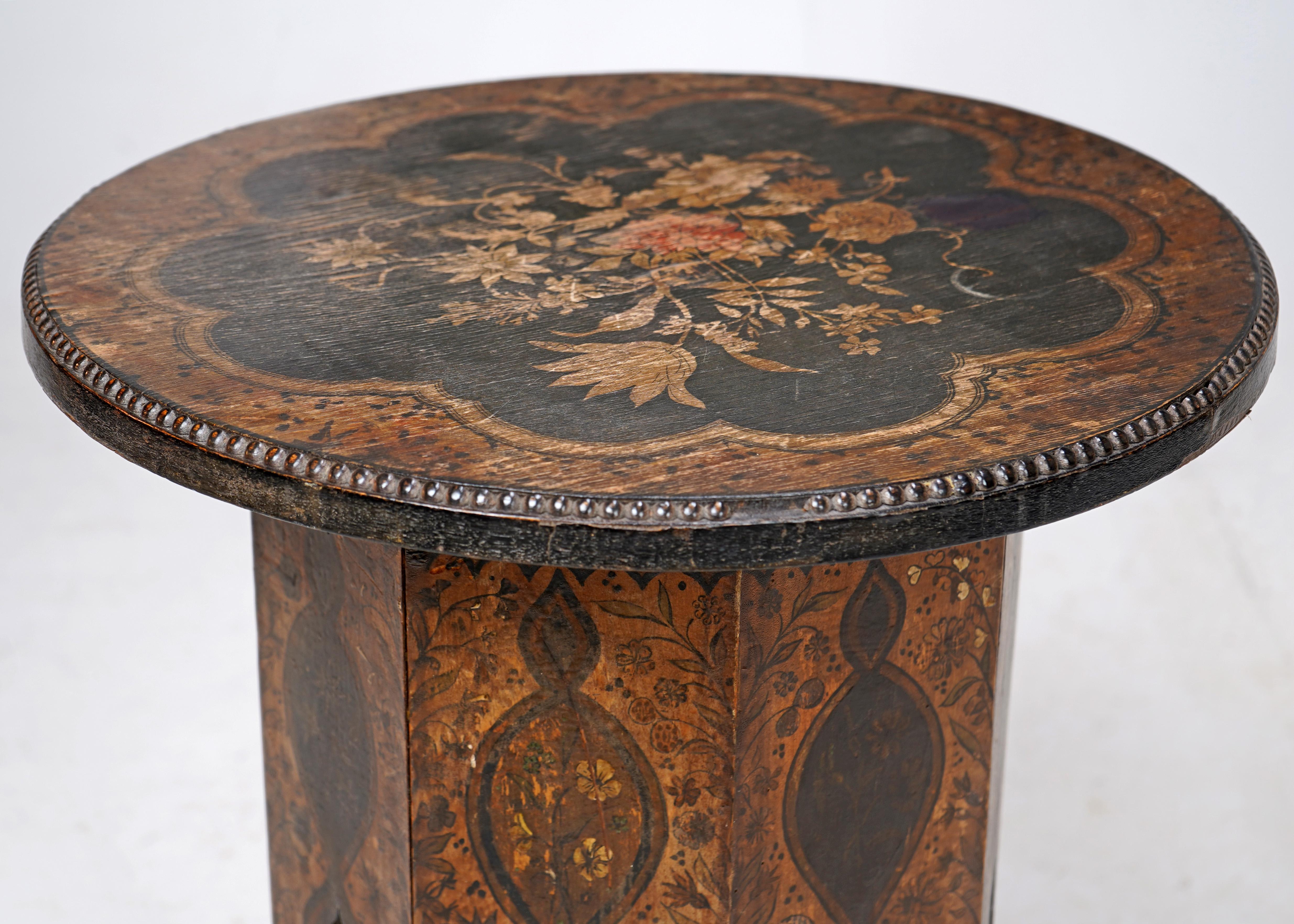 Antique Kashmiri Side Table Indian 19th Century Hand Painted In Good Condition For Sale In Dorchester, GB