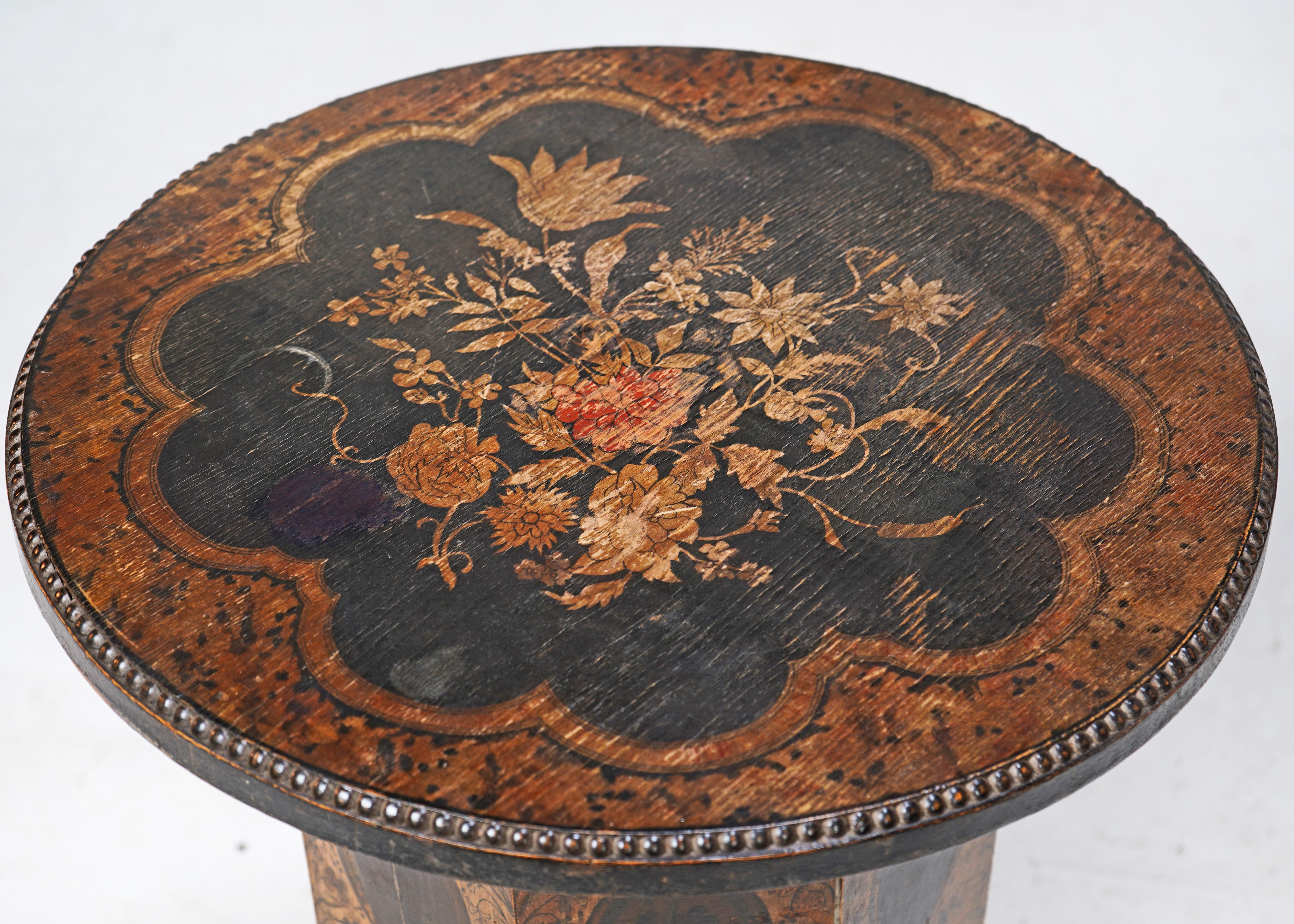Oak Antique Kashmiri Side Table Indian 19th Century Hand Painted For Sale