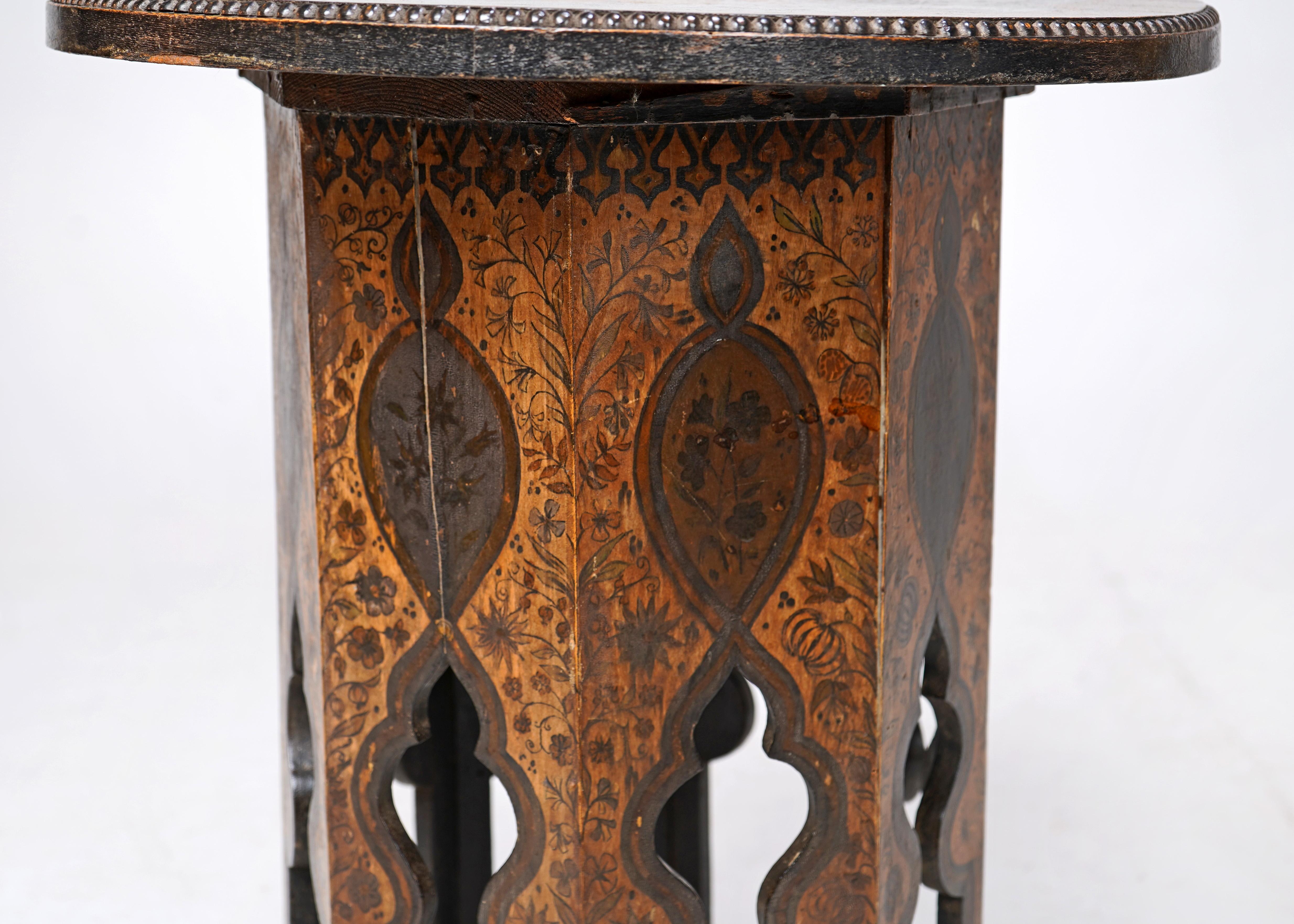 Antique Kashmiri Side Table Indian 19th Century Hand Painted For Sale 1
