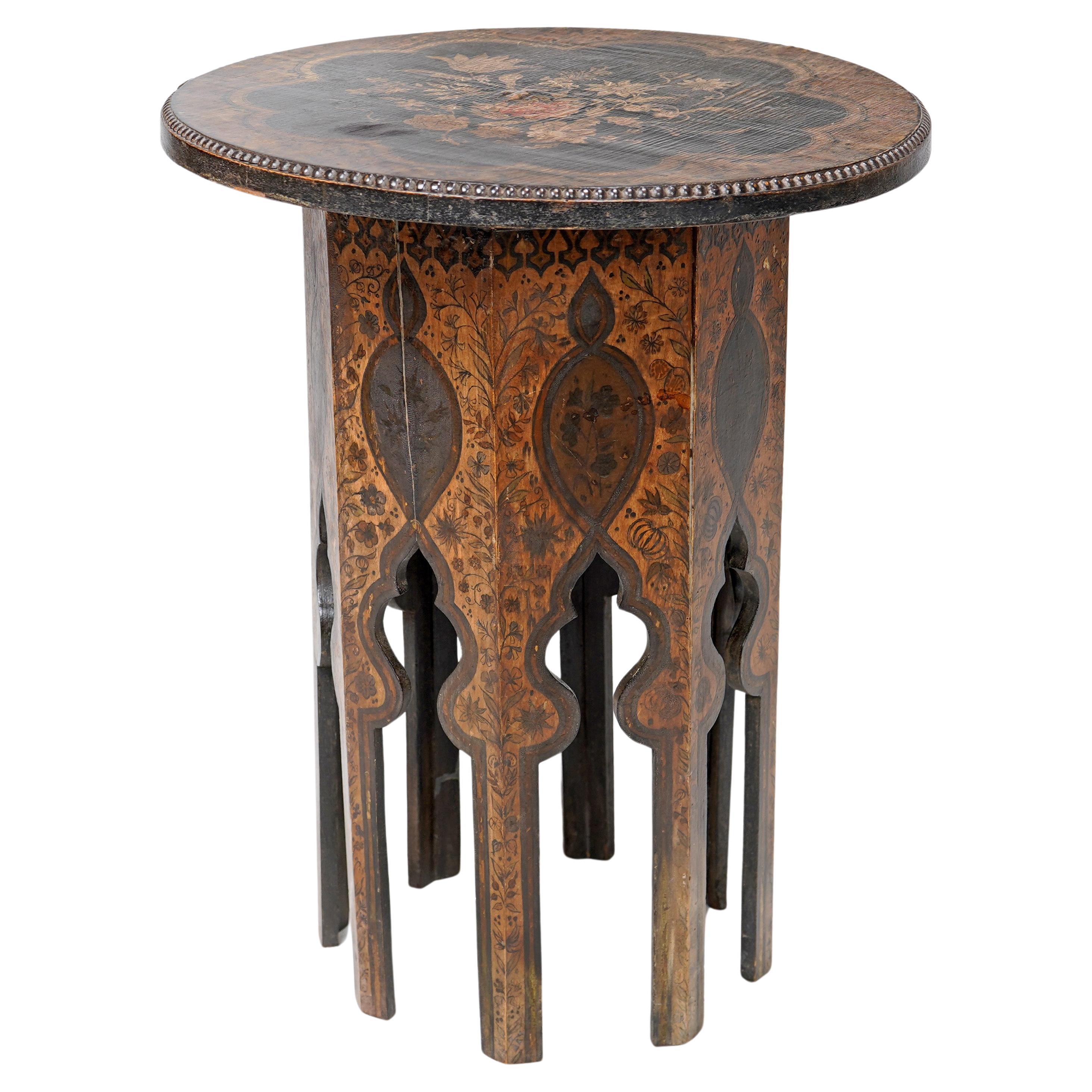 Antique Kashmiri Side Table Indian 19th Century Hand Painted For Sale