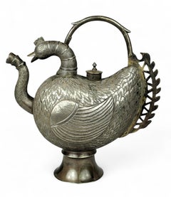 Antique Kashmiri Silver Bird-Shaped Ewer Vessel Circa Early 20th century